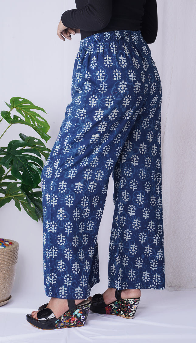 Indigo Blue Handblock Printed Cotton Palazzo Pants – Boho Chic Comfort
