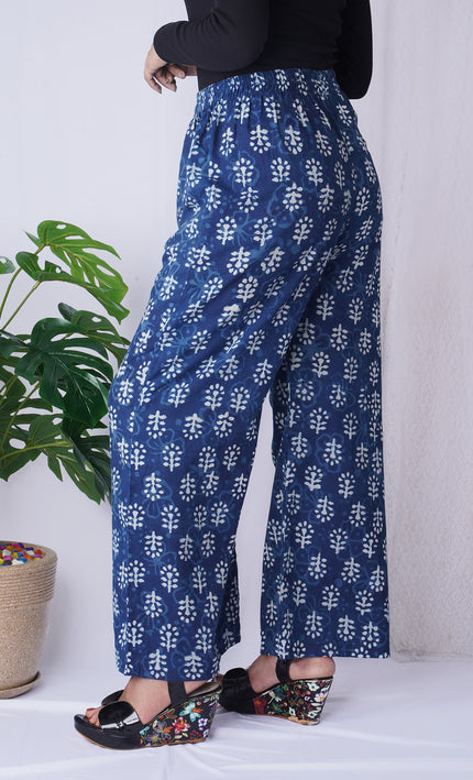 Indigo Blue Handblock Printed Cotton Palazzo Pants – Boho Chic Comfort
