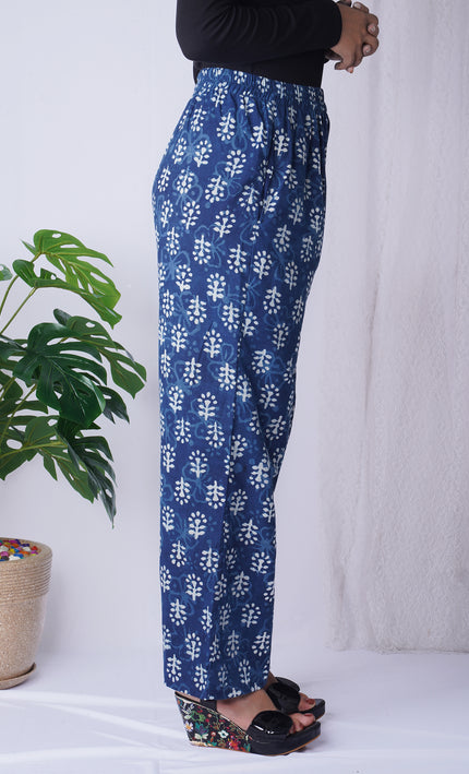 Indigo Blue Handblock Printed Cotton Palazzo Pants – Boho Chic Comfort