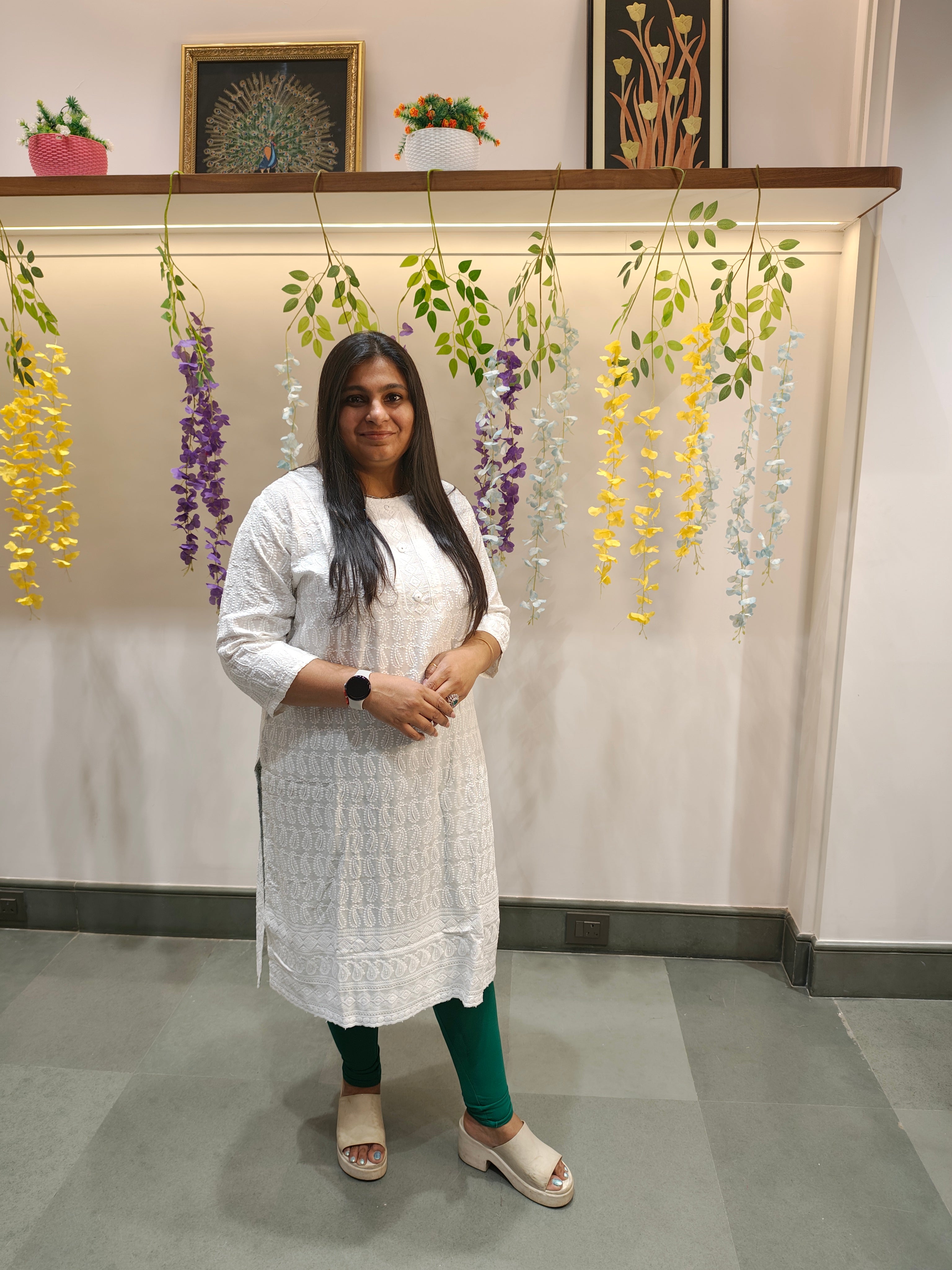 Elegant White Cotton Kurti with Subtle Self-Print – Minimal & Timeless