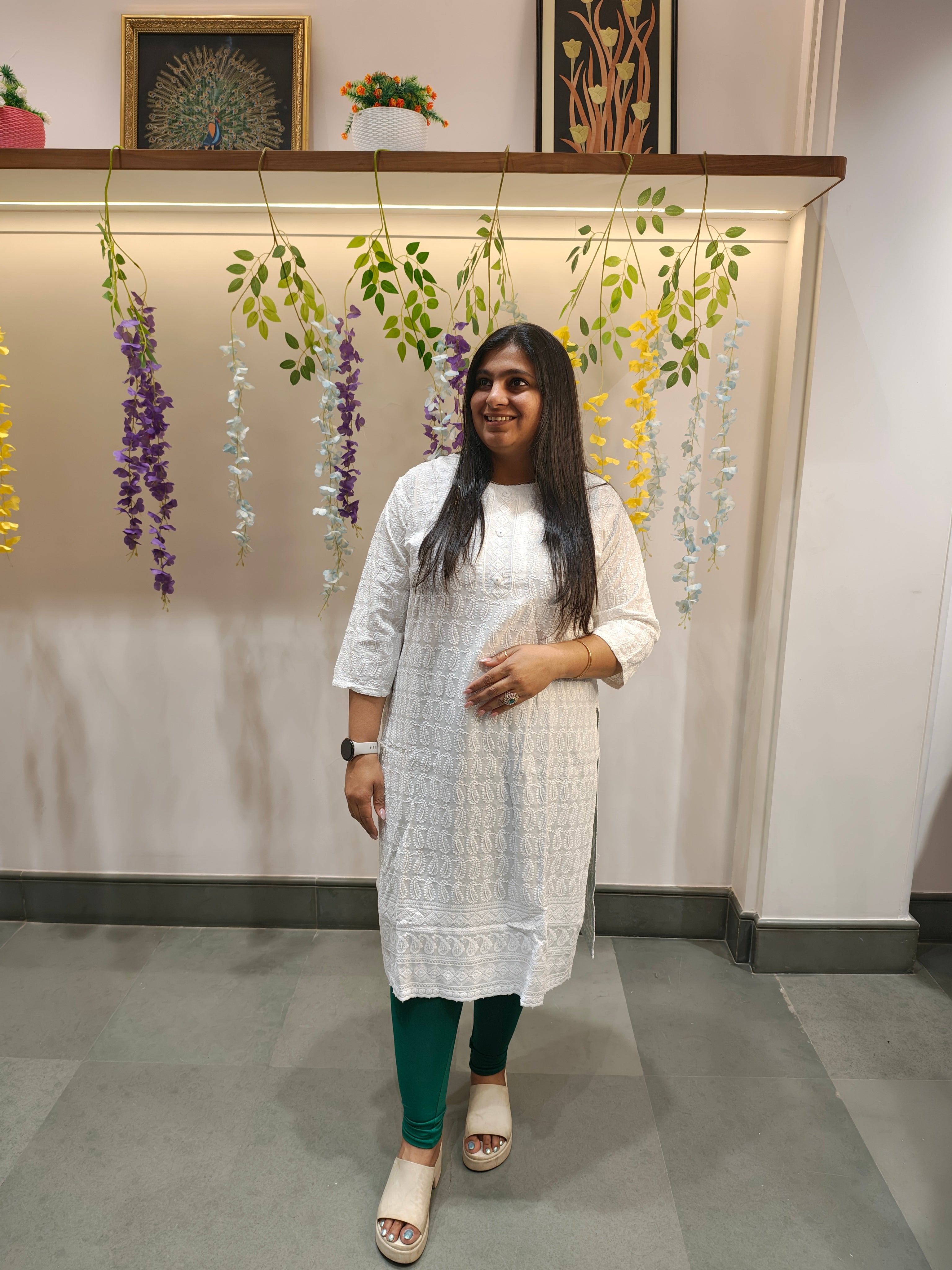 Elegant White Cotton Kurti with Subtle Self-Print – Minimal & Timeless