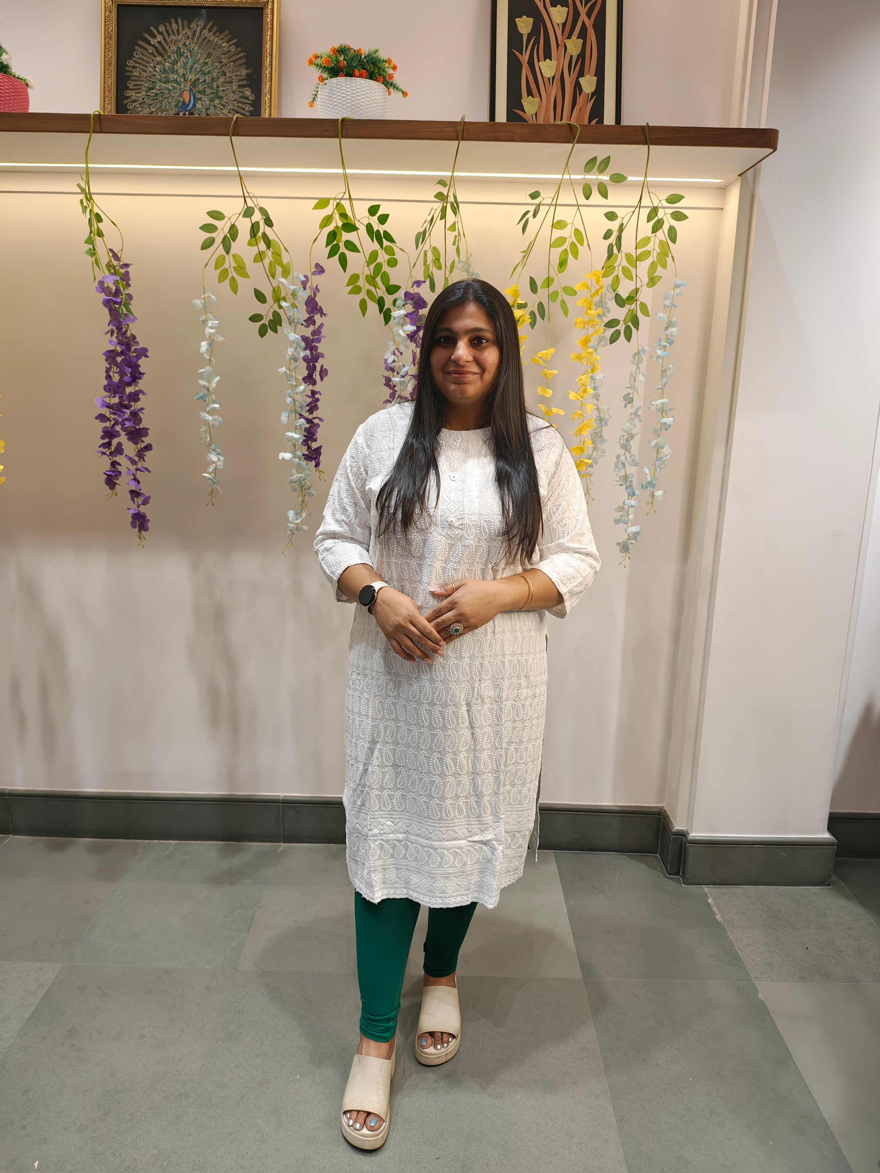 Elegant White Cotton Kurti with Subtle Self-Print – Minimal & Timeless