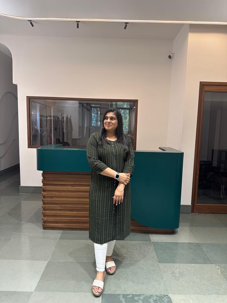 Dark Olive Green Printed Kurti in Cotton – Classic Everyday Wear