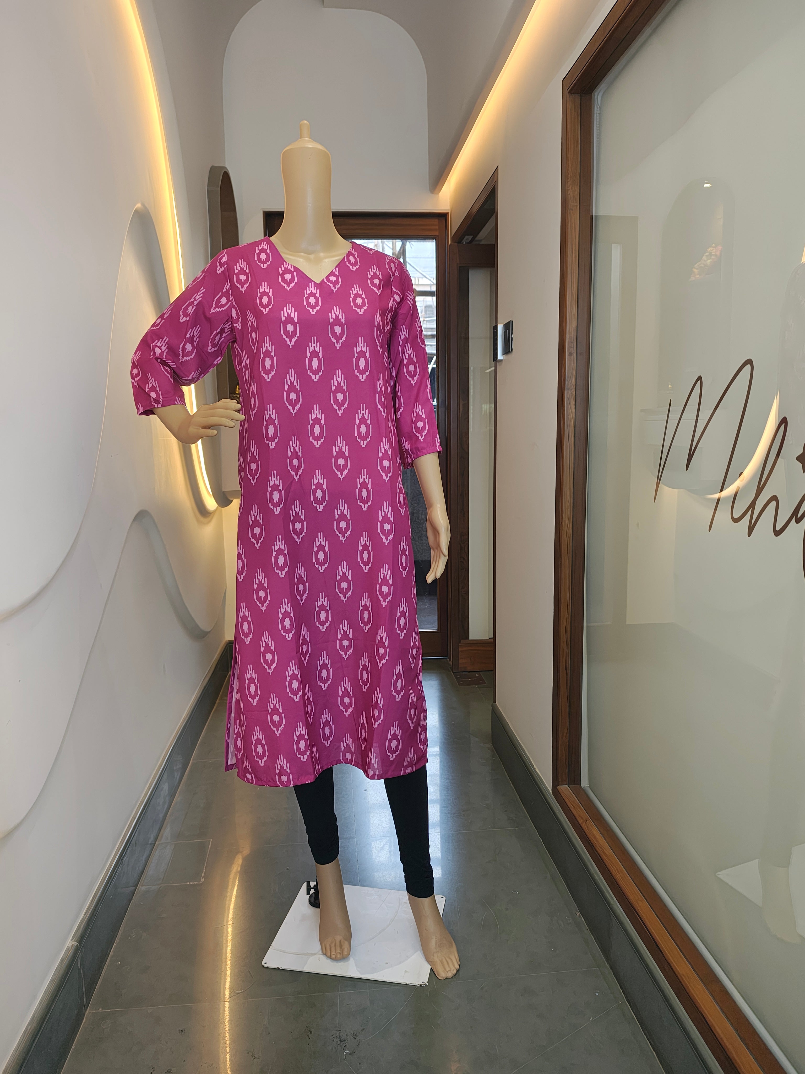 Magenta Pink Cotton Kurti with White Block Print – Everyday Bold & Beautiful