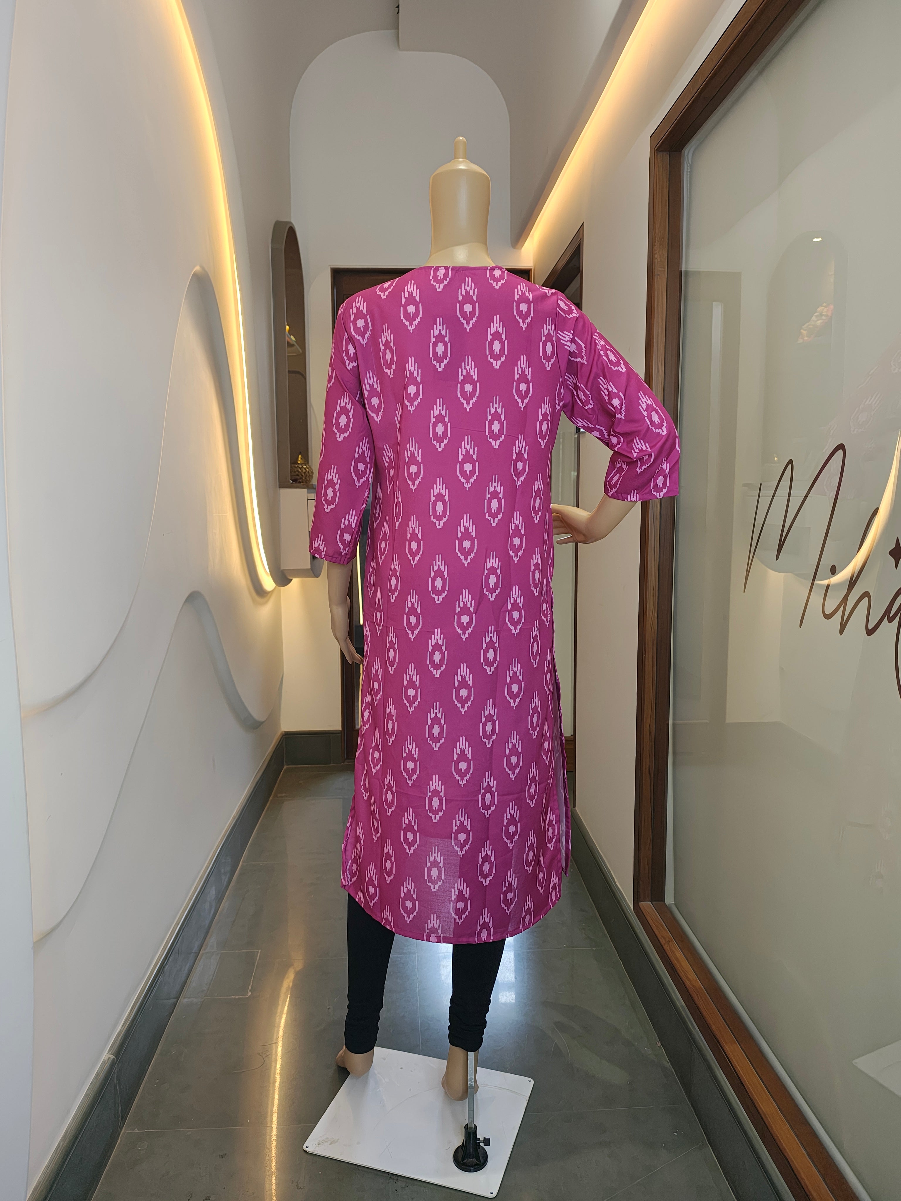 Magenta Pink Cotton Kurti with White Block Print – Everyday Bold & Beautiful