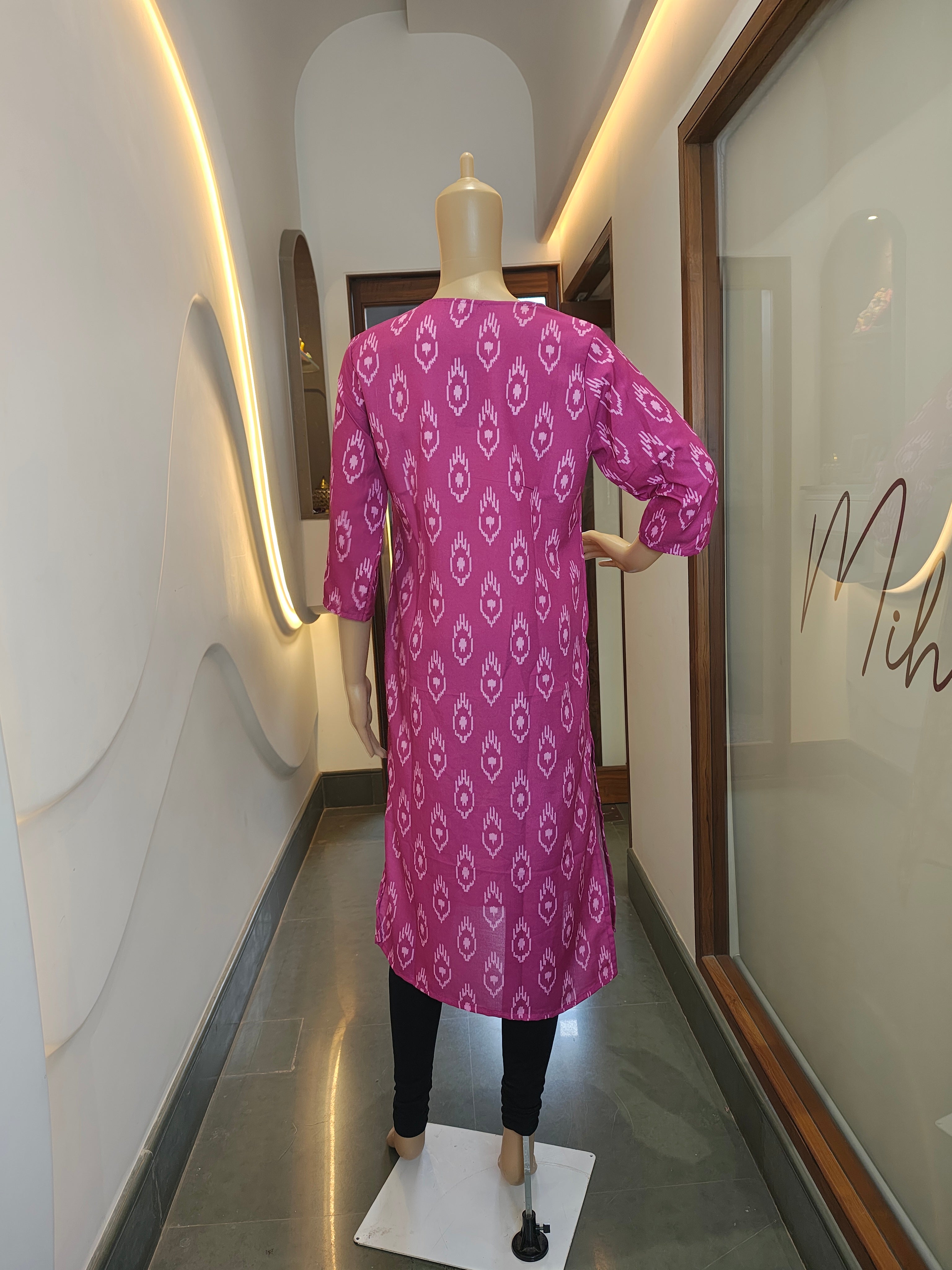 Magenta Pink Cotton Kurti with White Block Print – Everyday Bold & Beautiful