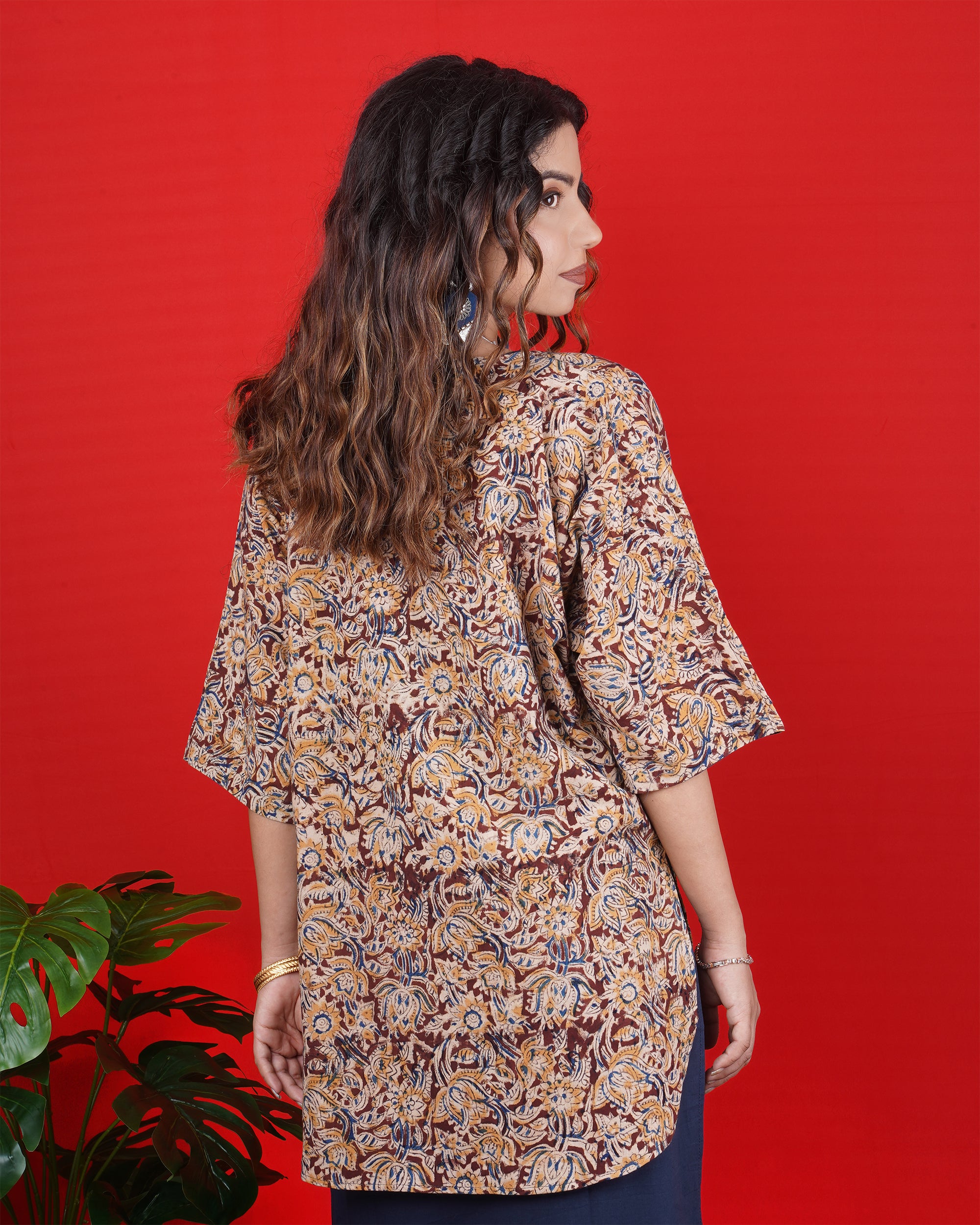 Navy Blue Sleeveless Kurta with Embroidered Neckline