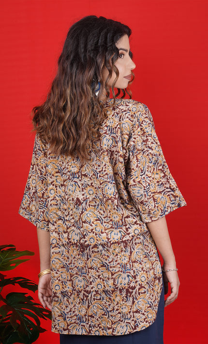 Navy Blue Sleeveless Kurta with Embroidered Neckline