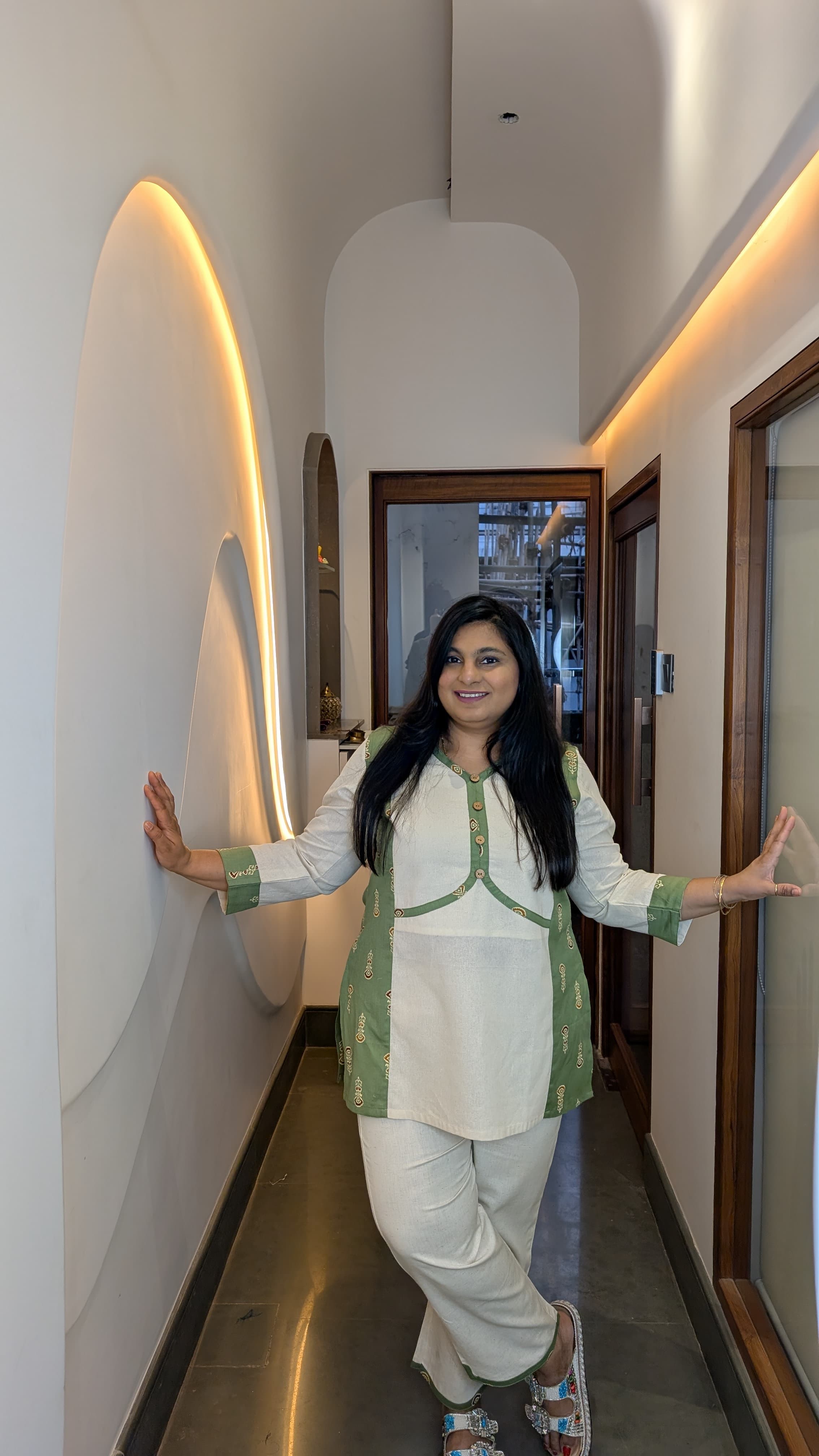 Ivory & Emerald Green Embroidered Co-ord Set