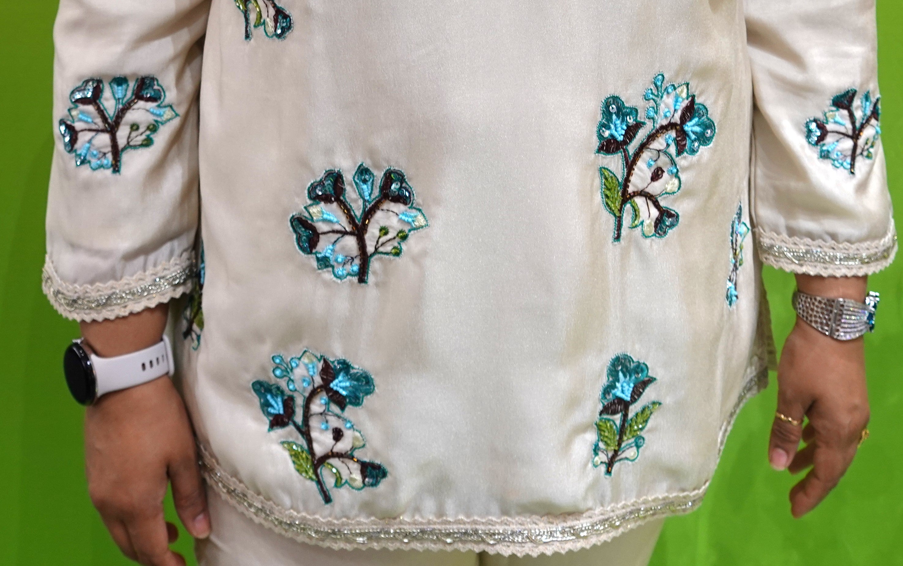 Elegant White Floral Cord Set for a Chic Look