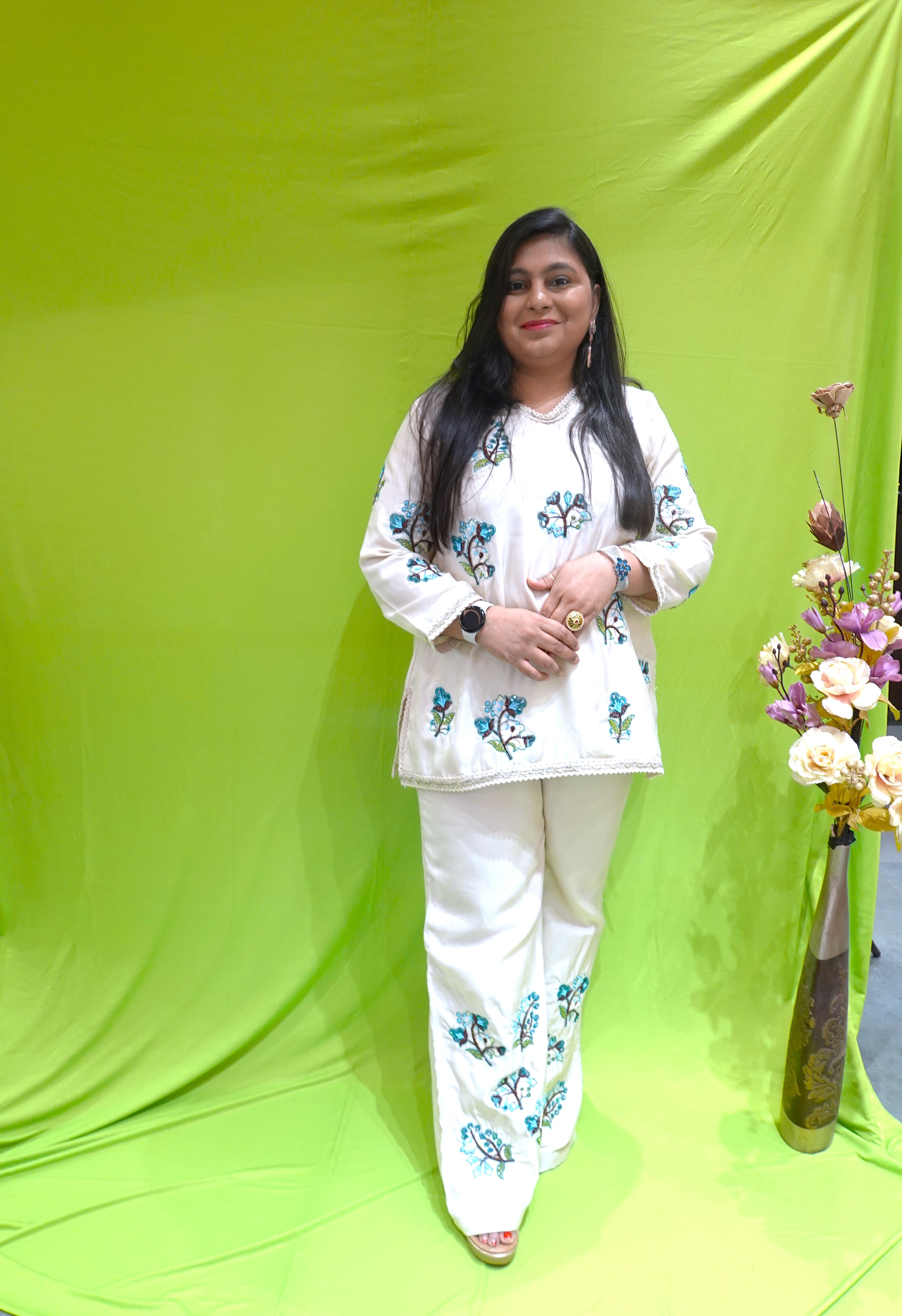 Elegant White Floral Cord Set for a Chic Look