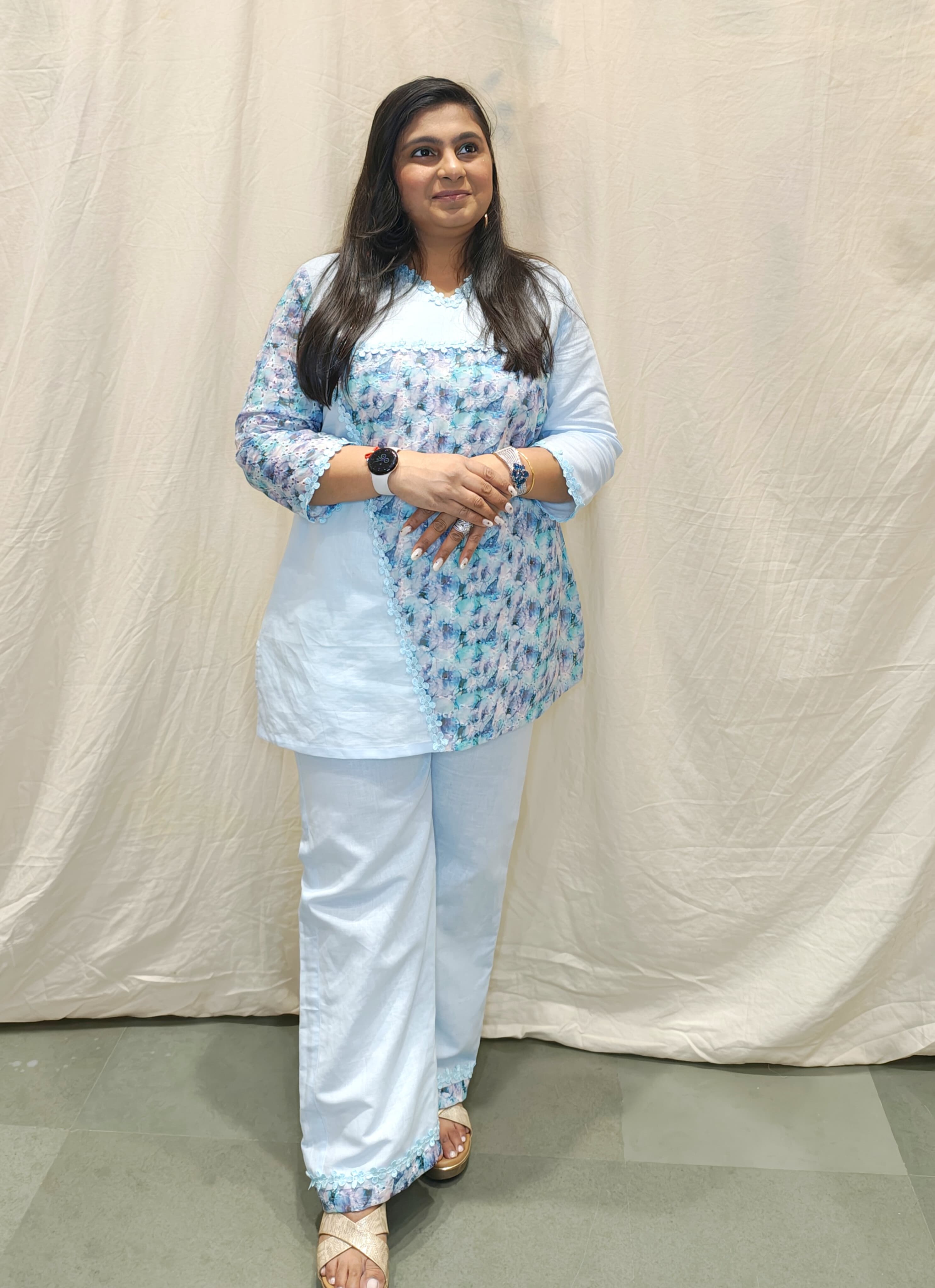 Pastel Blue Floral Kurta Set – Graceful Comfort in Everyday Elegance