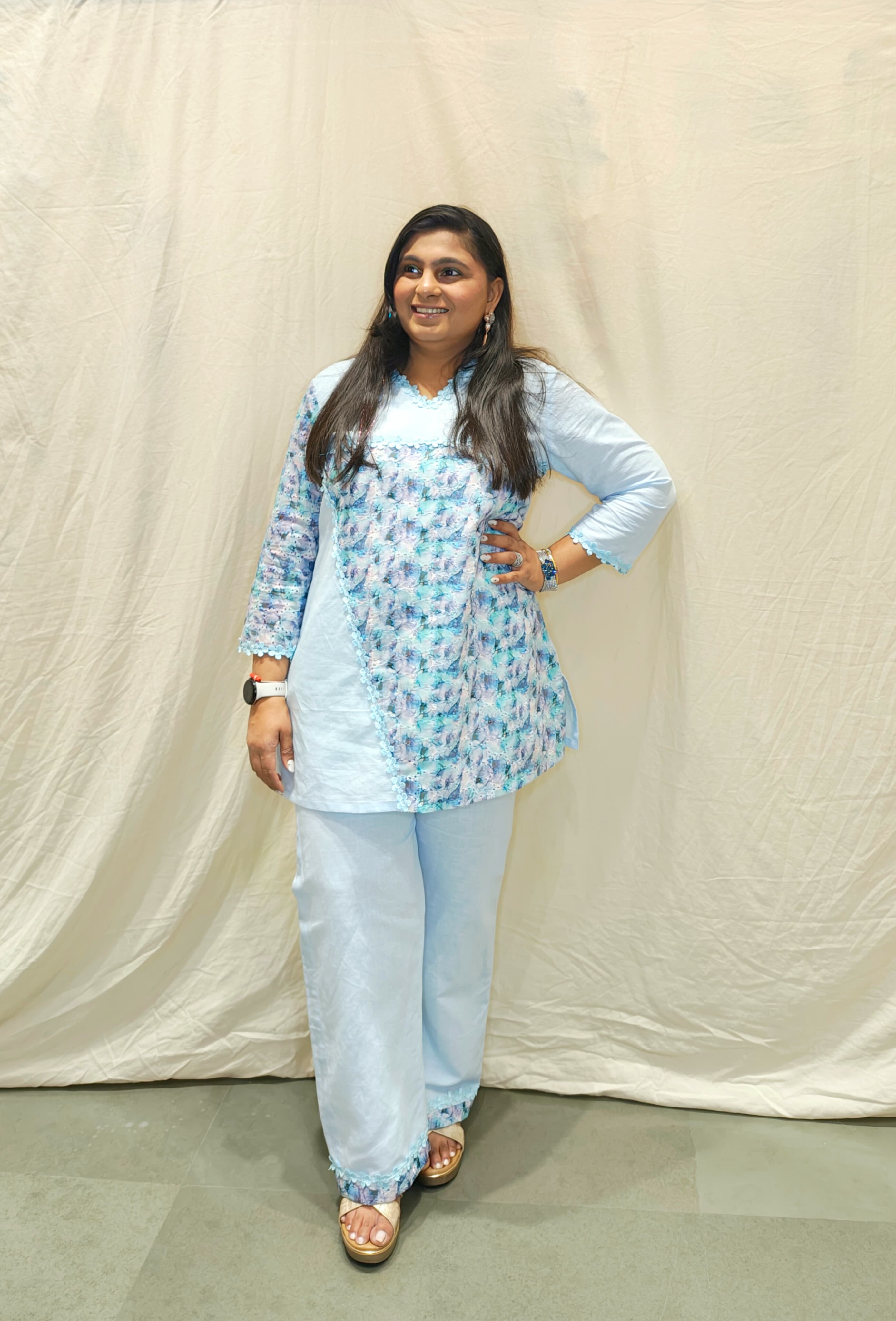 Pastel Blue Floral Kurta Set – Graceful Comfort in Everyday Elegance