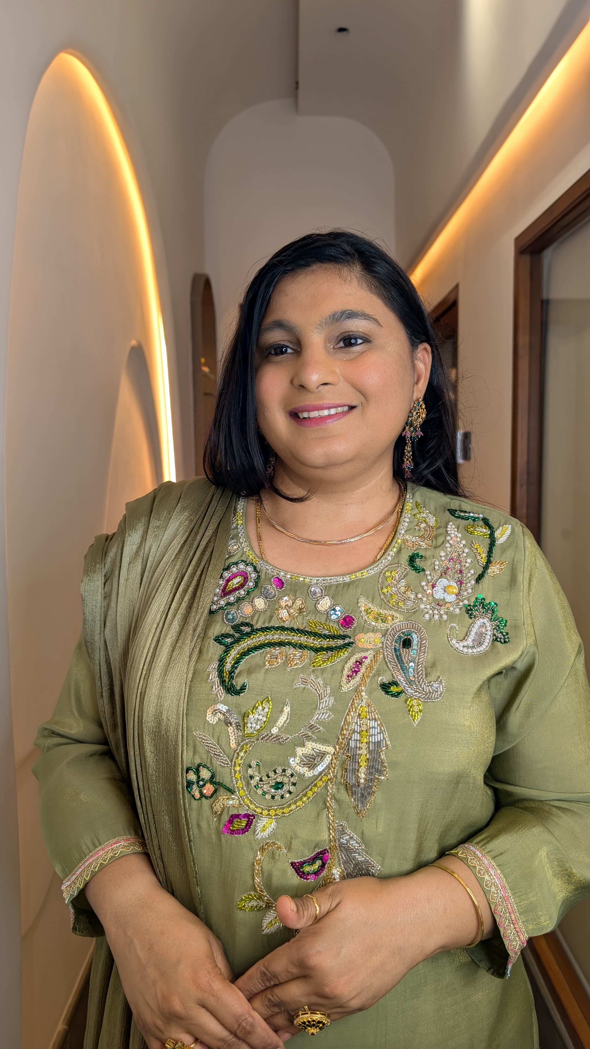 Olive Green Hand-Embroidered Festive Kurta Set