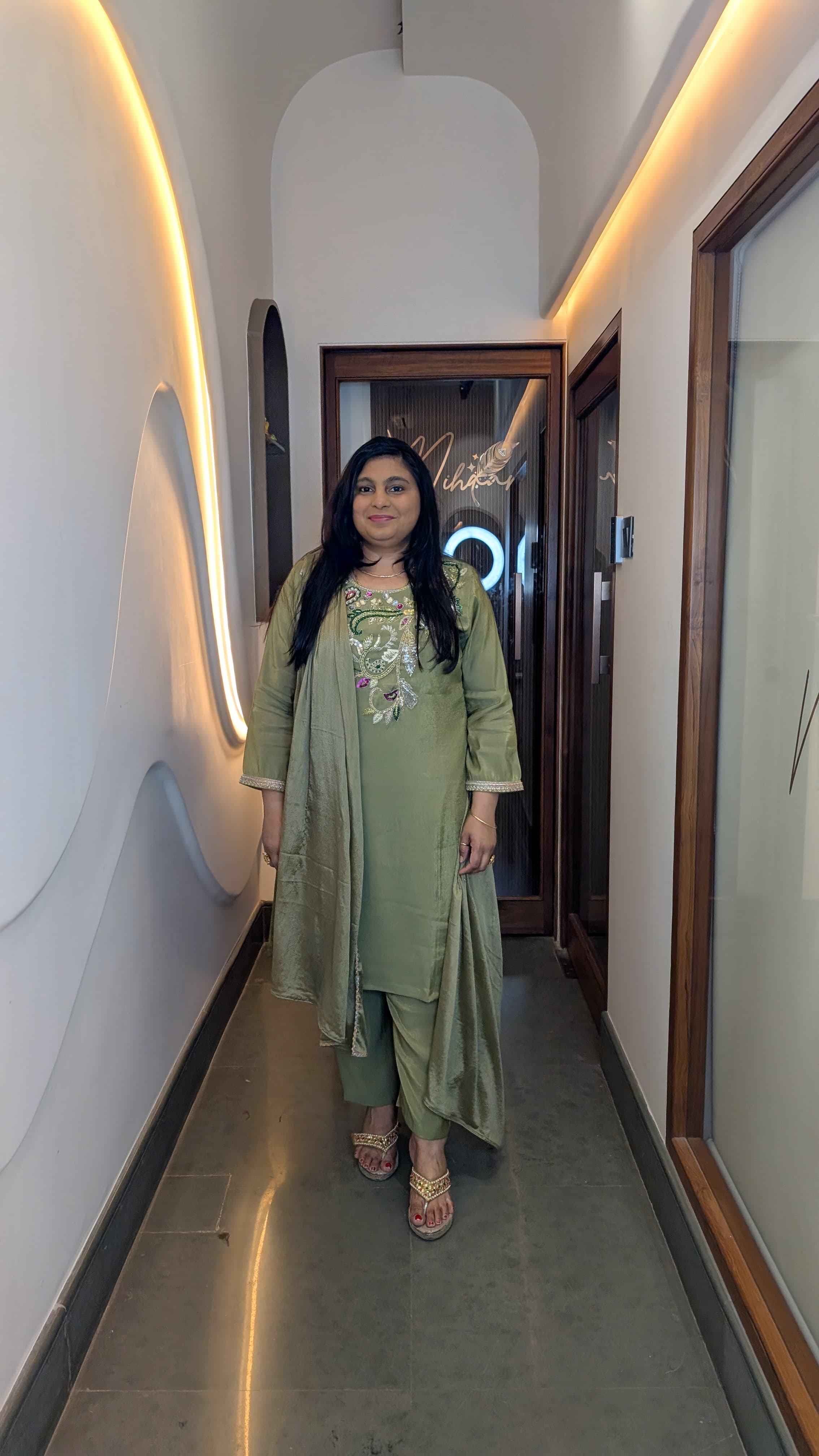 Olive Green Hand-Embroidered Festive Kurta Set