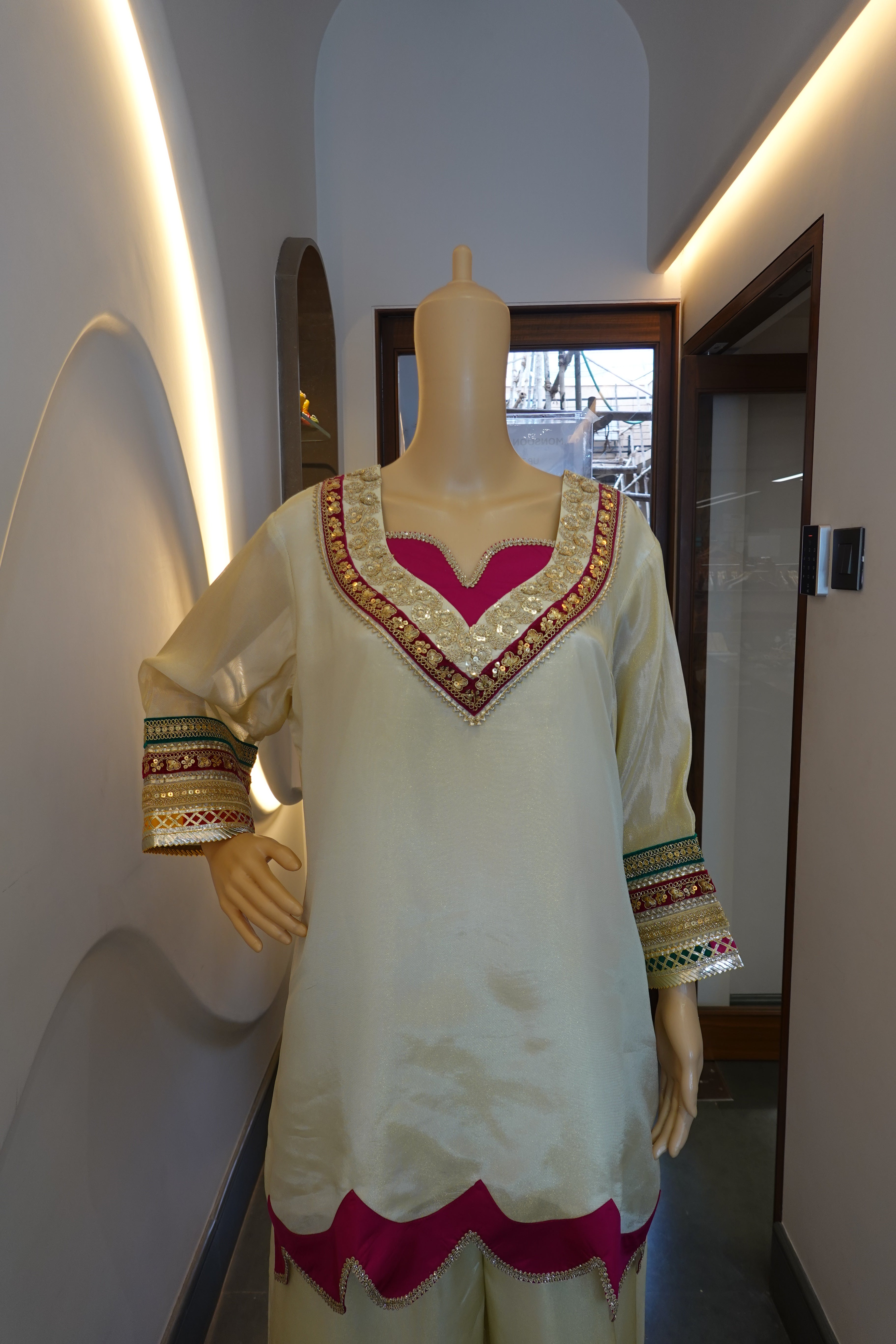 Ivory Embroidered Sharara Set with Hot Pink Dupatta