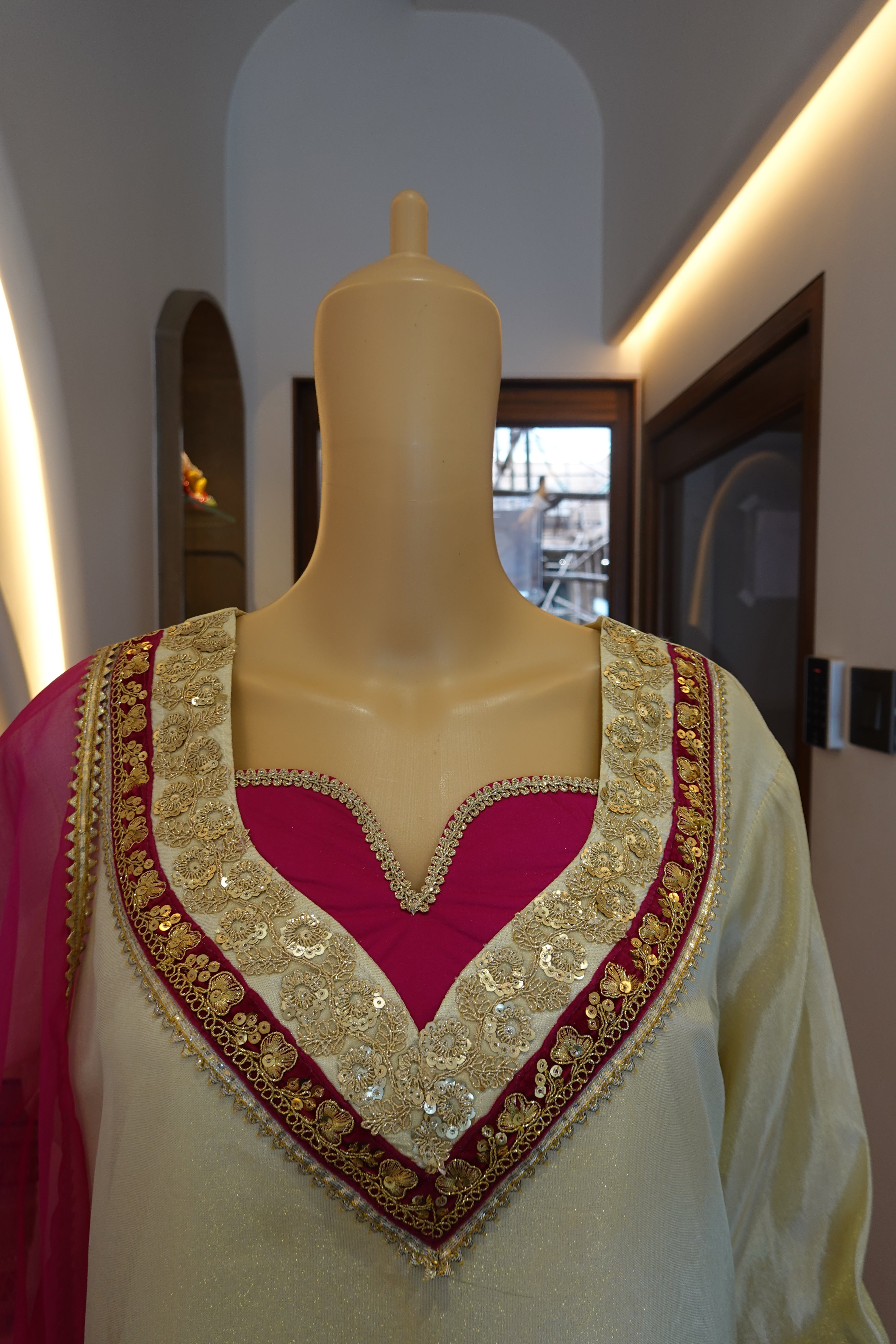 Ivory Embroidered Sharara Set with Hot Pink Dupatta