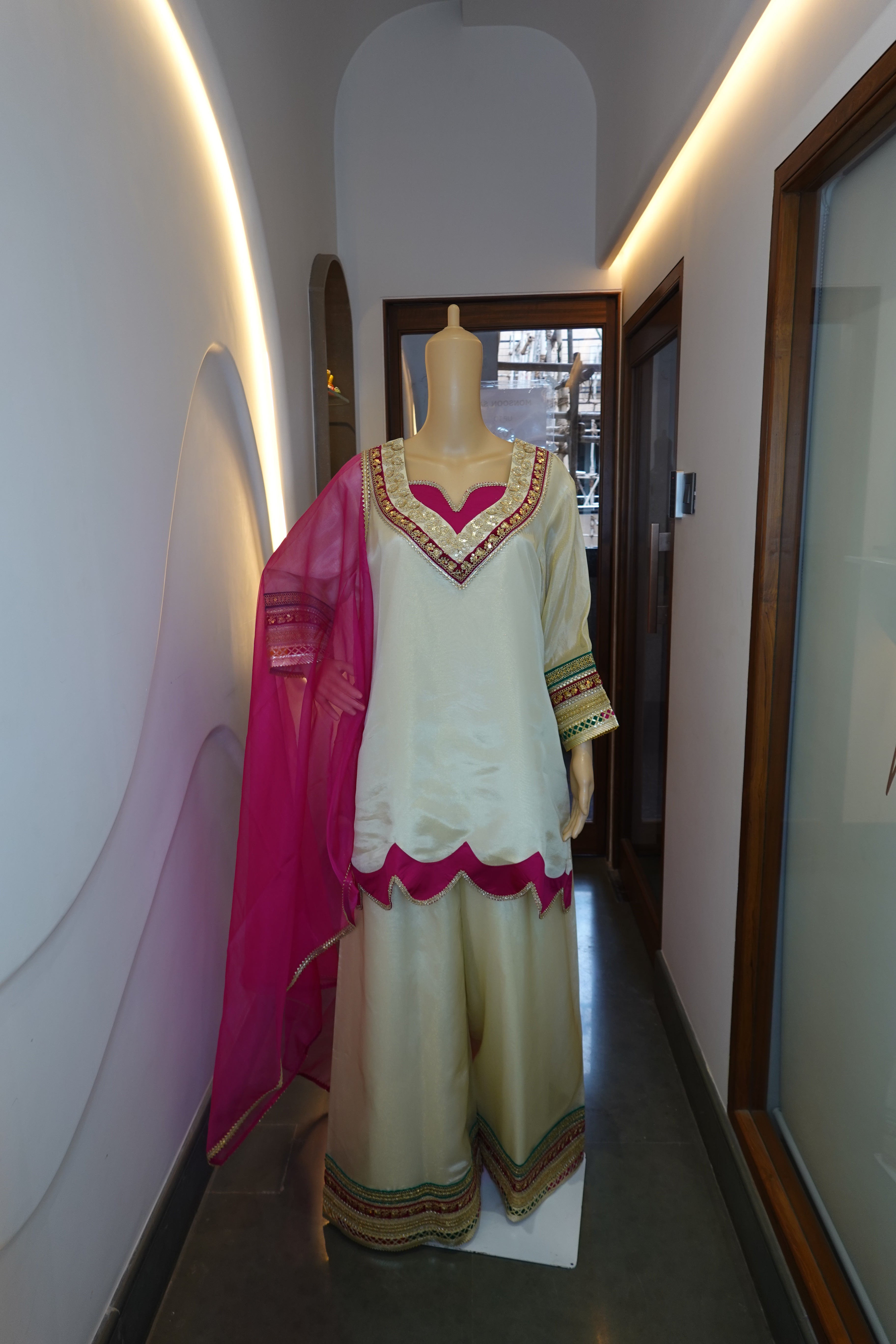 Ivory Embroidered Sharara Set with Hot Pink Dupatta