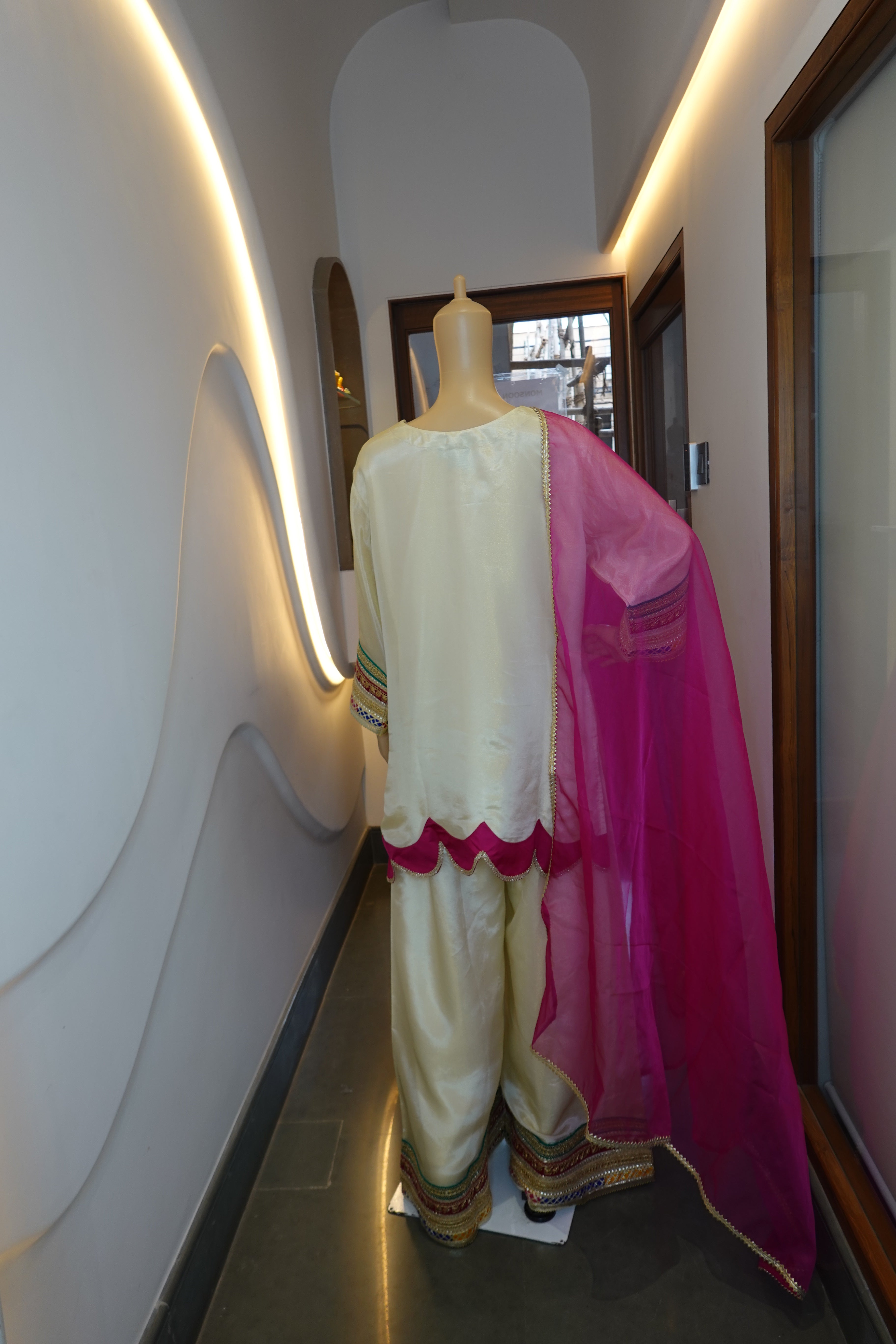 Ivory Embroidered Sharara Set with Hot Pink Dupatta
