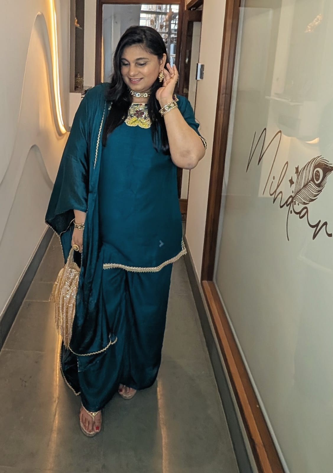 Teal Blue Heavy Embroidered Sharara Set with Dupatta