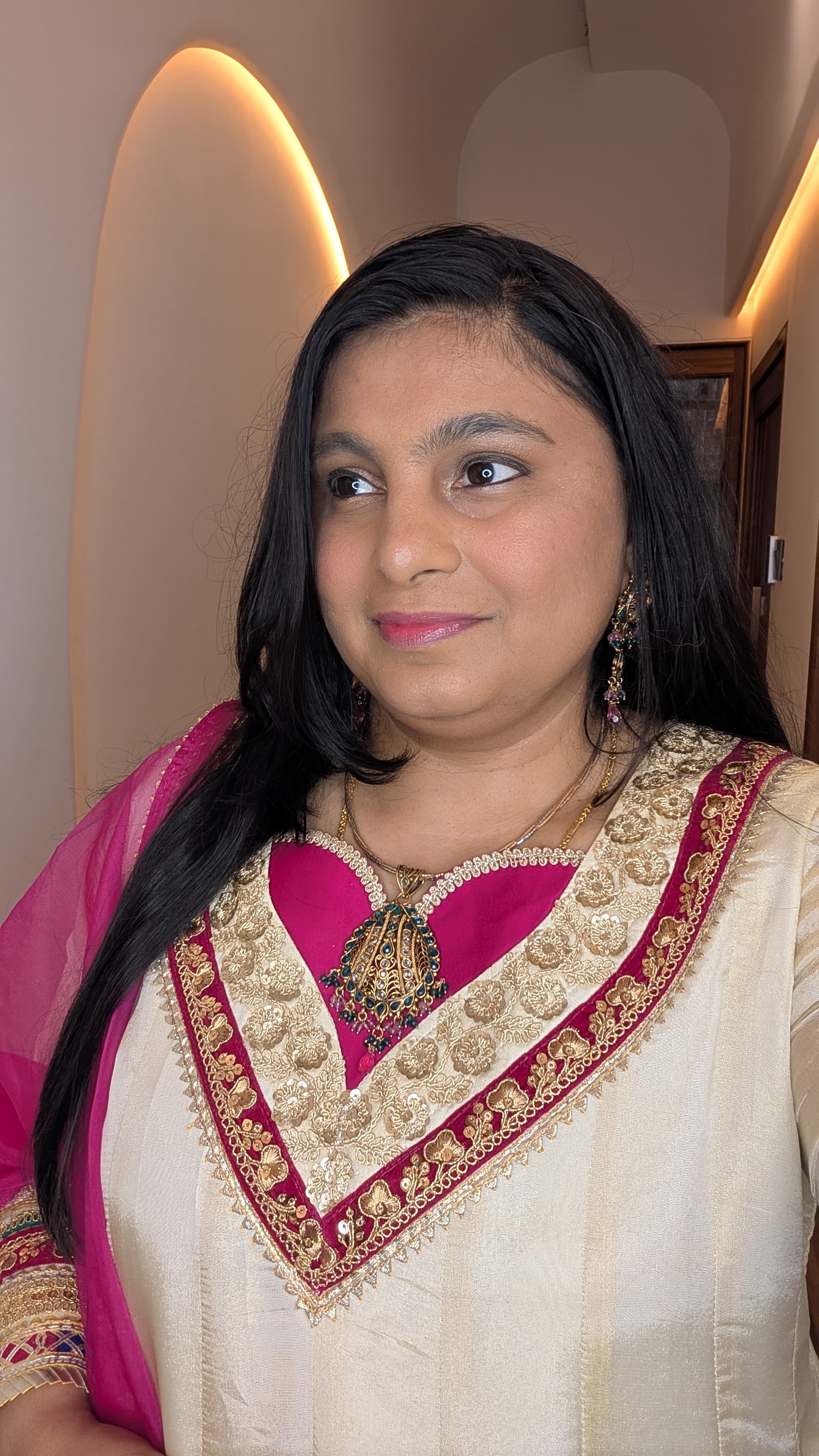 Ivory & Fuchsia Pink Gotta Patti Sharara Set