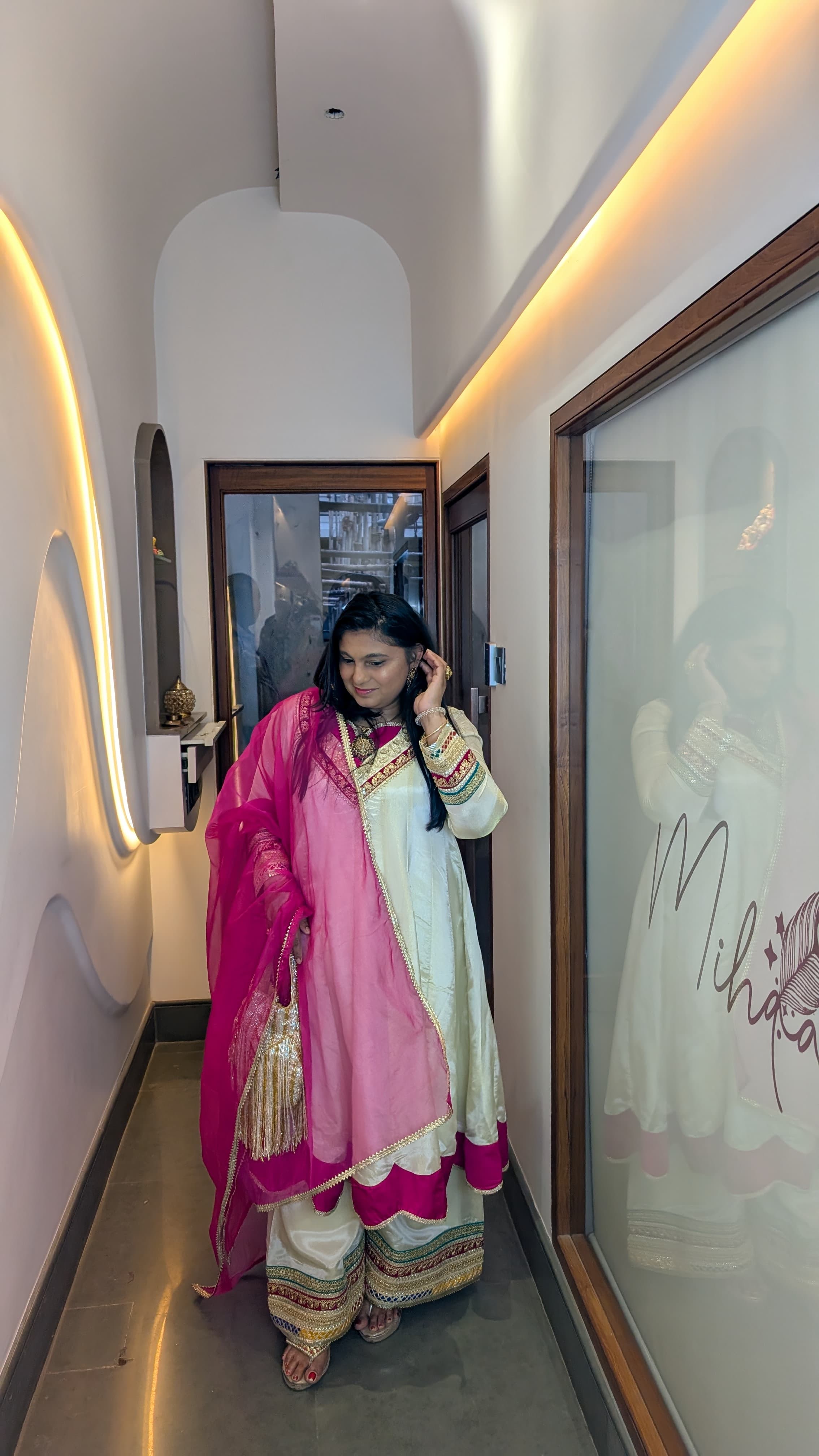Ivory & Fuchsia Pink Gotta Patti Sharara Set