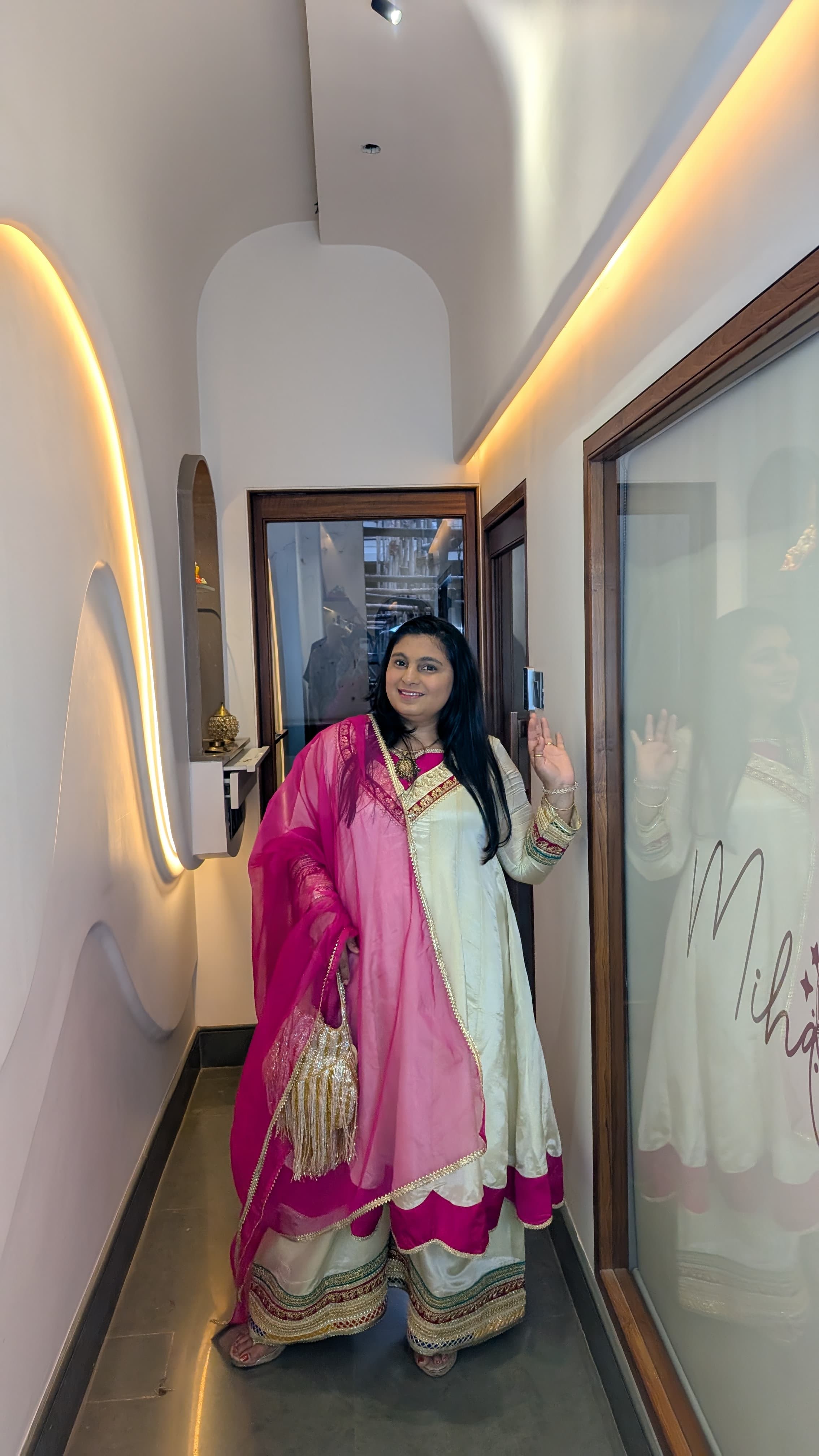 Ivory & Fuchsia Pink Gotta Patti Sharara Set