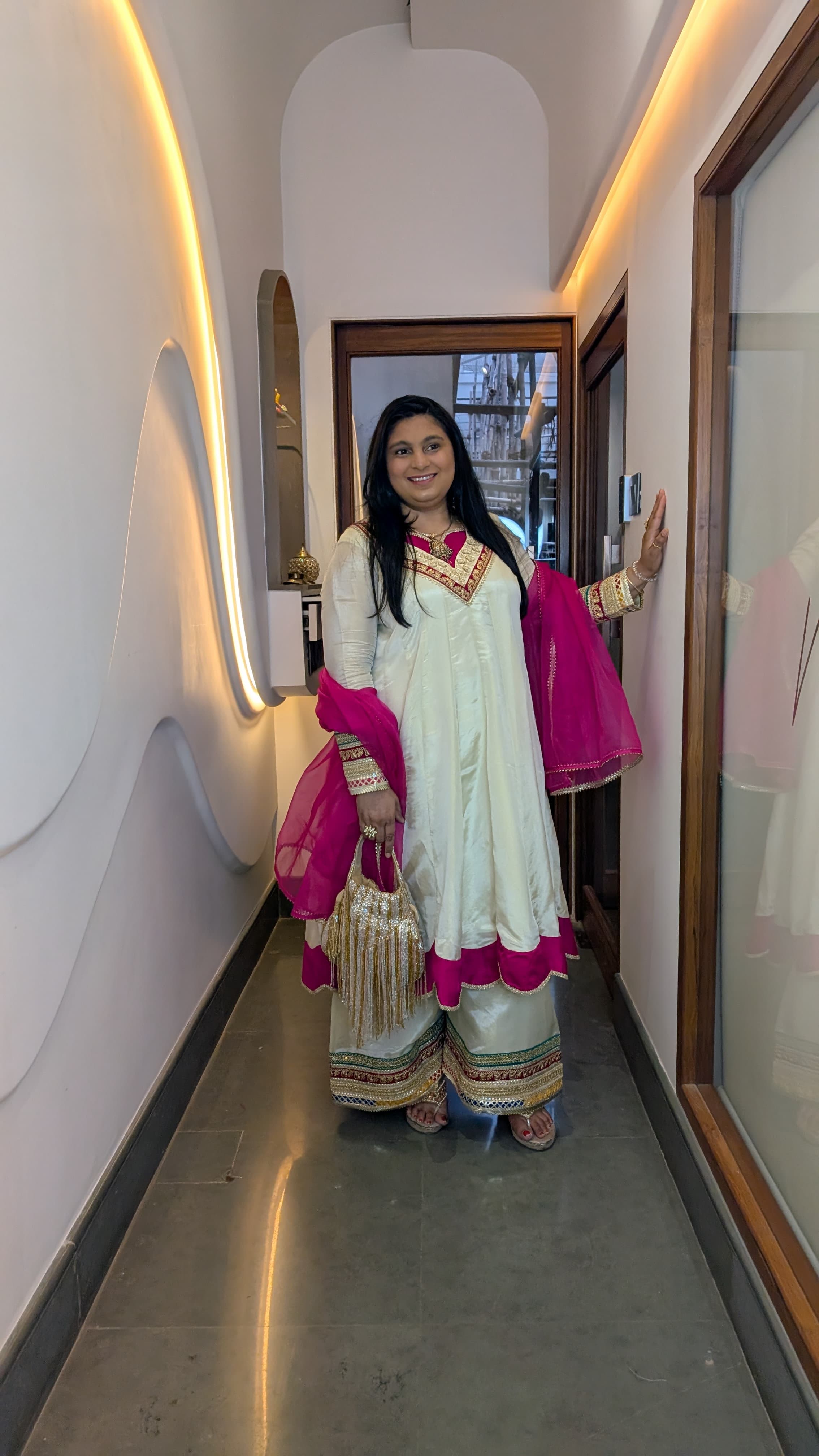 Ivory & Fuchsia Pink Gotta Patti Sharara Set