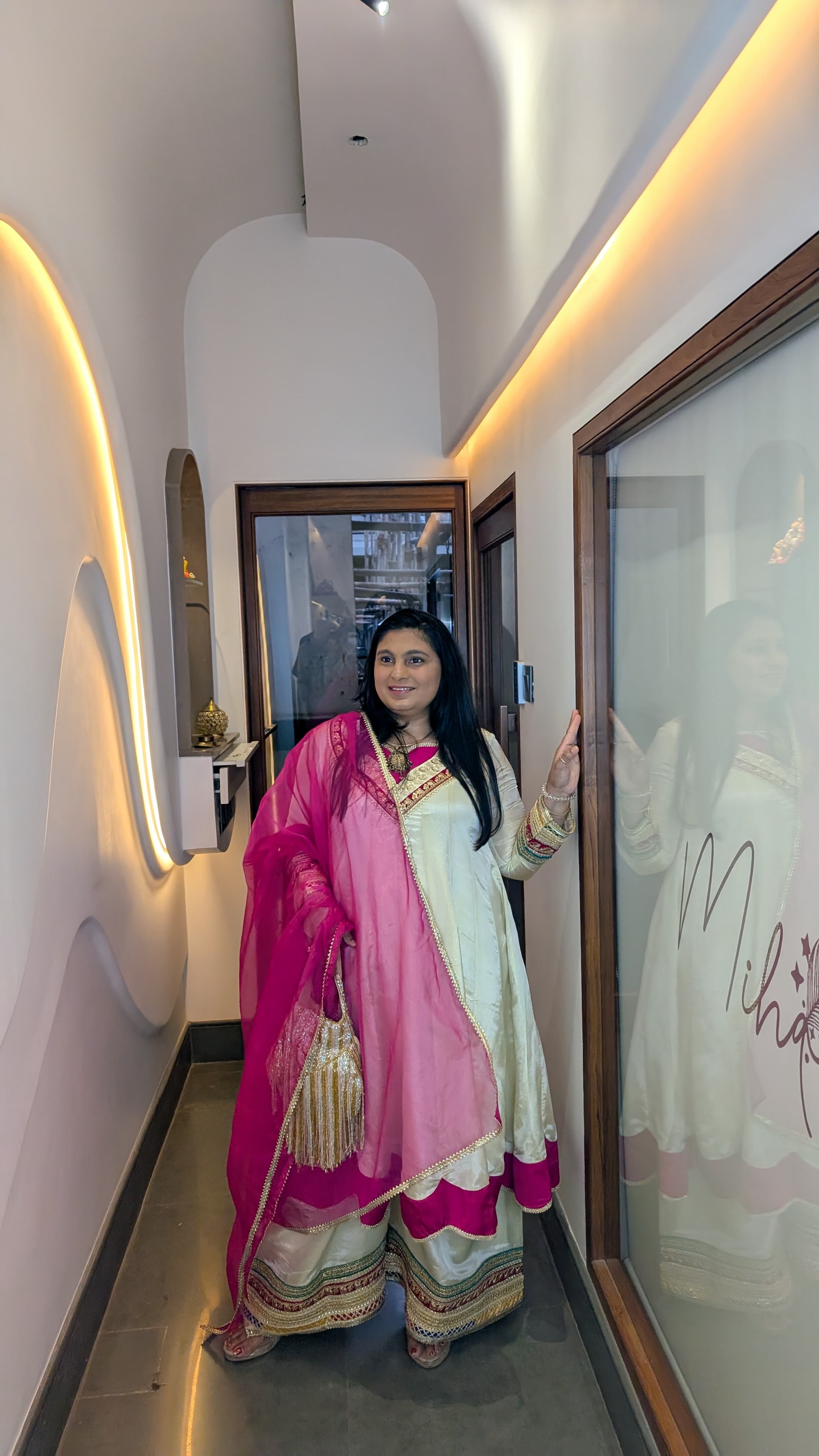 Ivory & Fuchsia Pink Gotta Patti Sharara Set