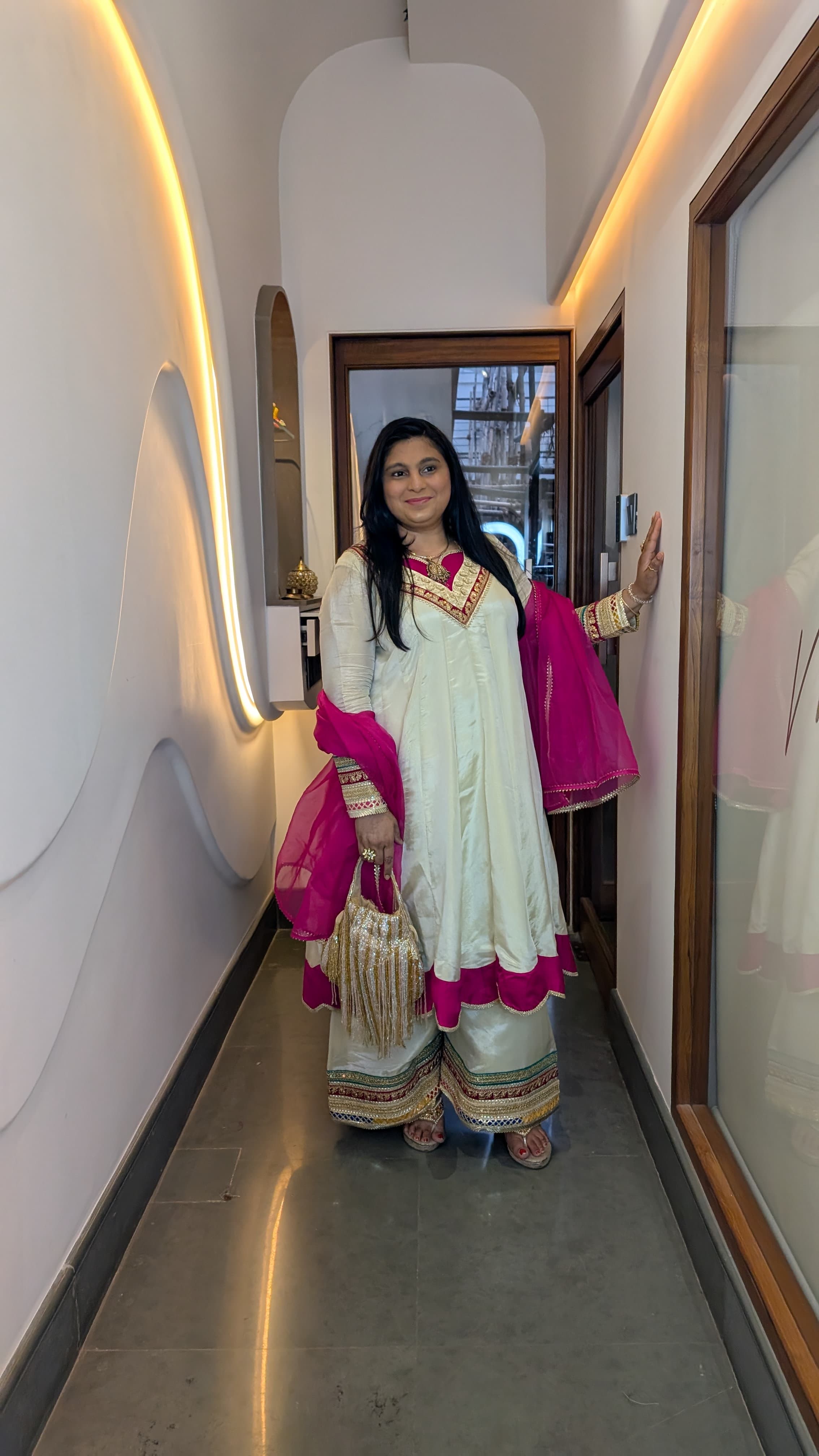 Ivory & Fuchsia Pink Gotta Patti Sharara Set