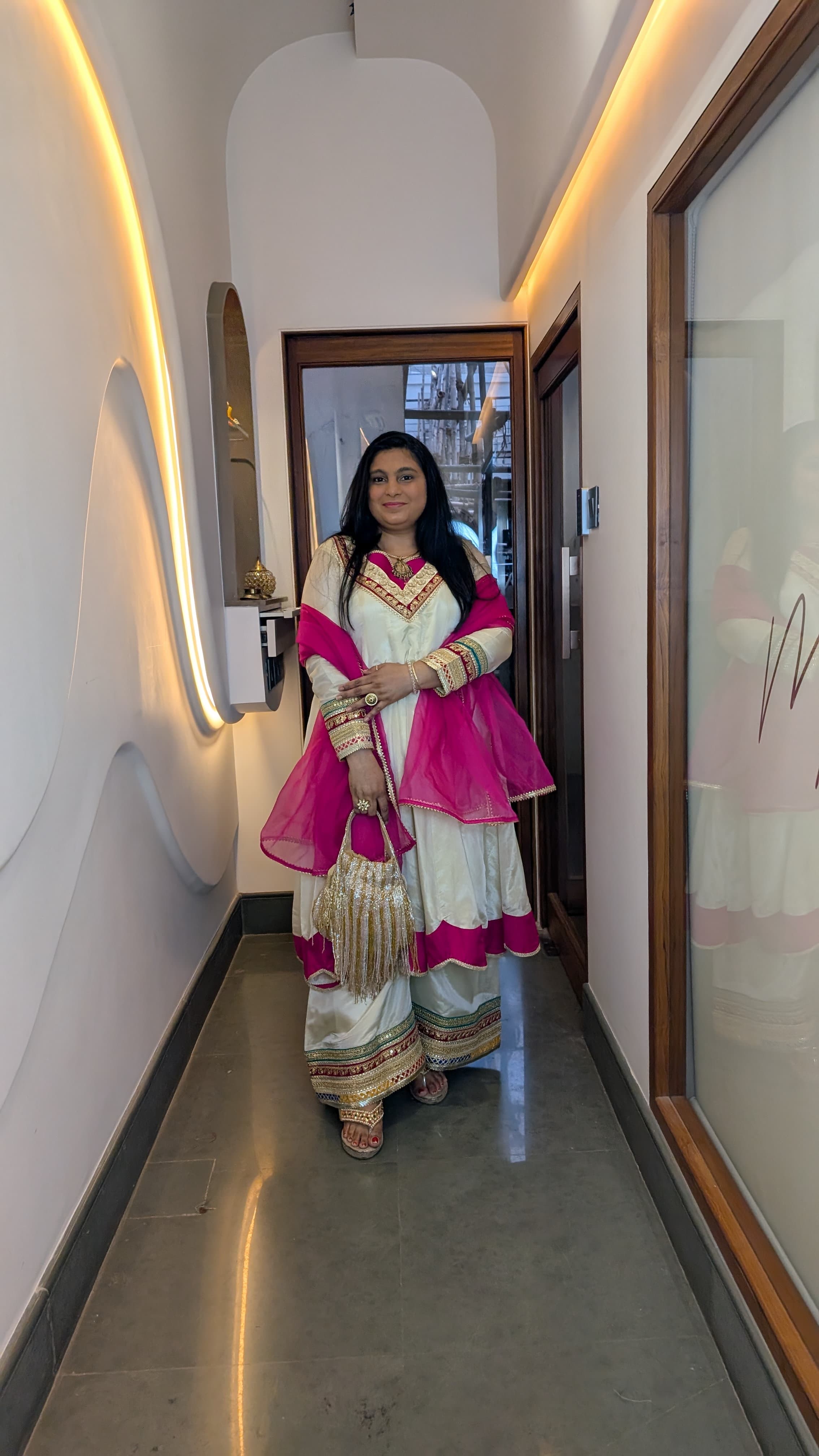 Ivory & Fuchsia Pink Gotta Patti Sharara Set