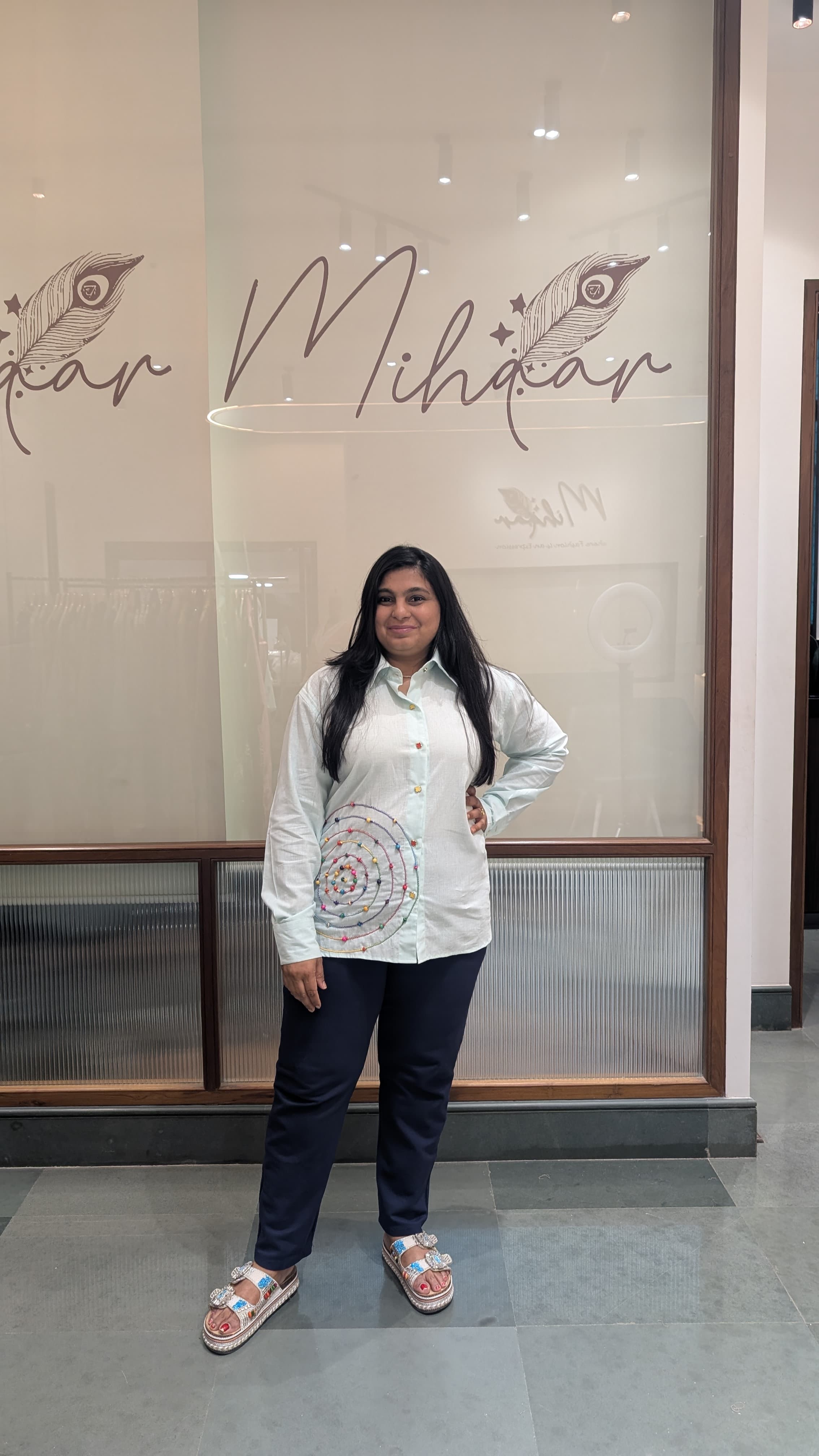 White Collared Spiral Embroidered Shirt – Vibrant Detail with a Smart Twist