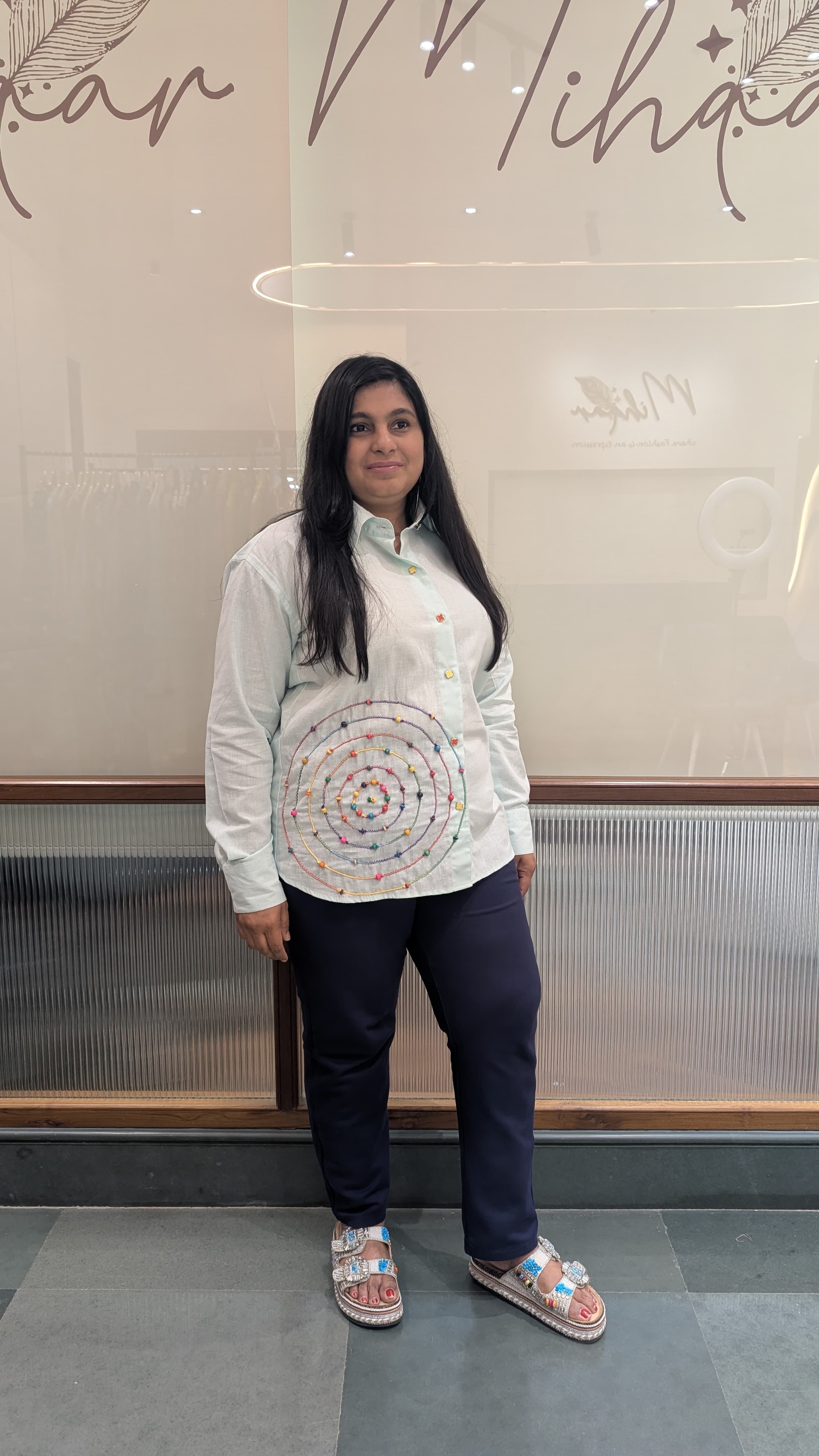 White Collared Spiral Embroidered Shirt – Vibrant Detail with a Smart Twist