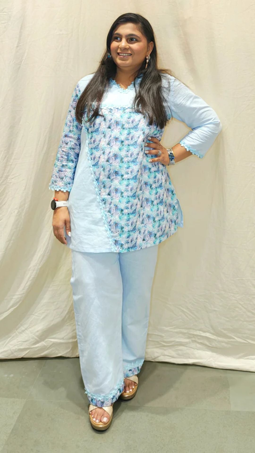 Pastel Blue Floral Kurta Set – Graceful Comfort in Everyday Elegance