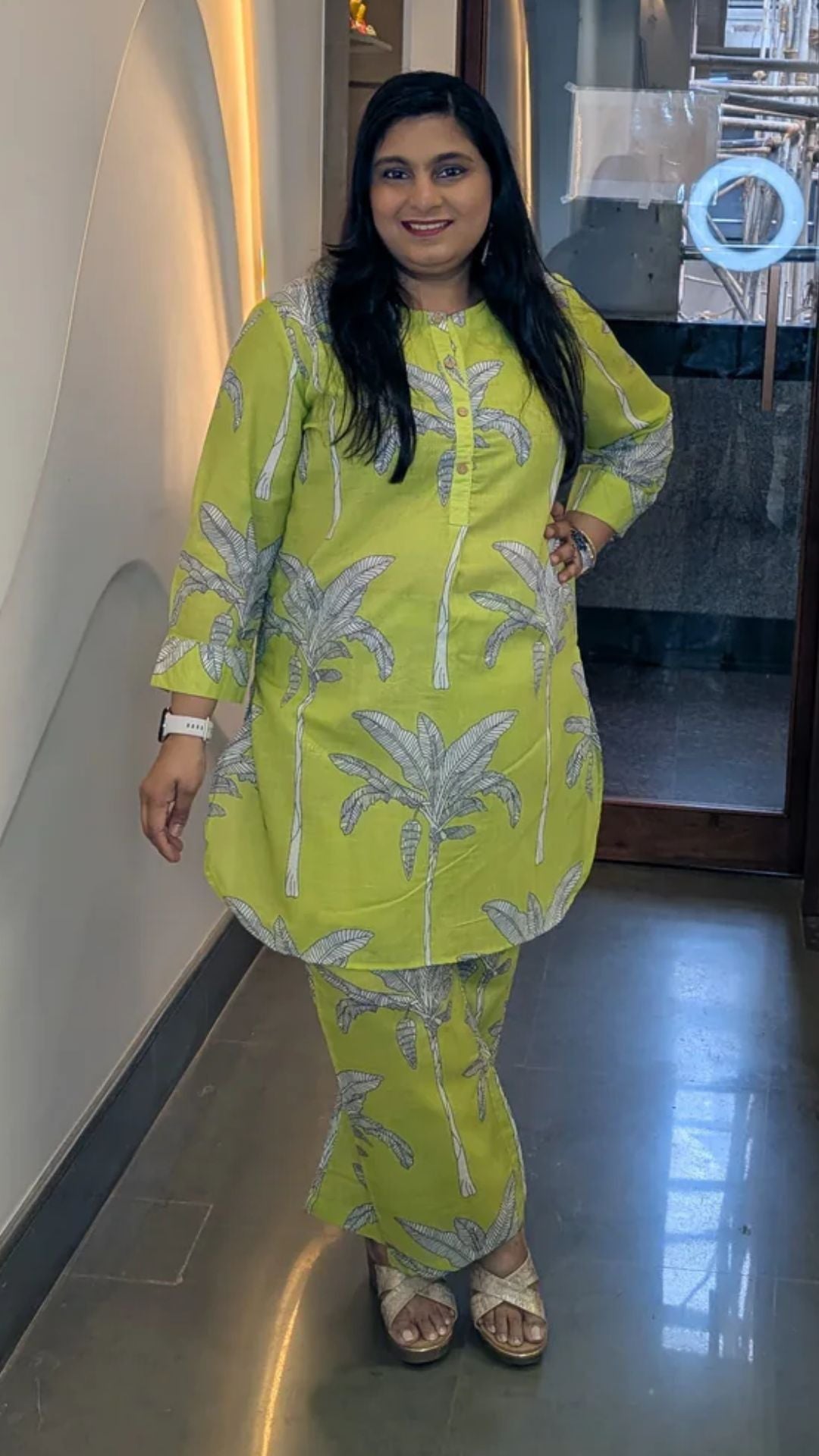 Lime Green Tropical Palm Print Co-ord Set