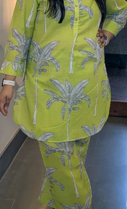 Lime Green Tropical Palm Print Co-ord Set