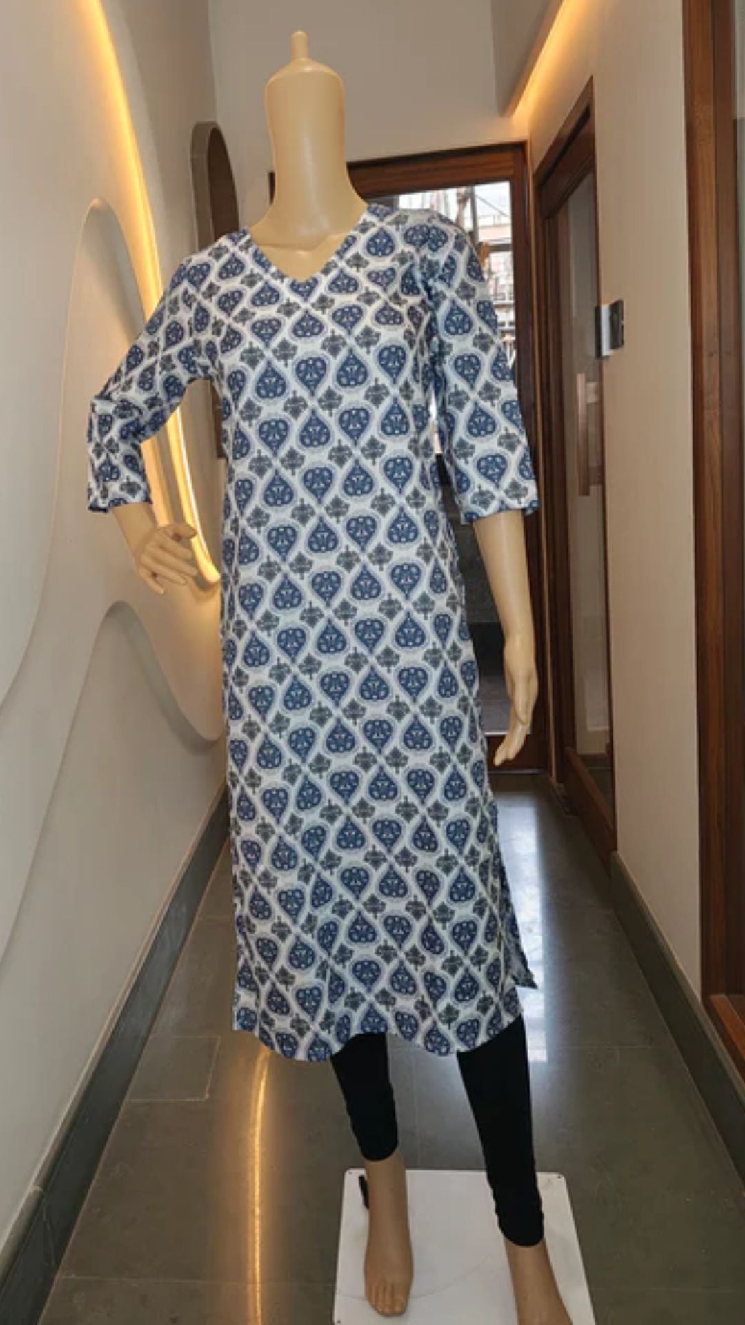 Indigo Grace V-Neck Cotton Kurti – Crisp, Calm & Beautifully You