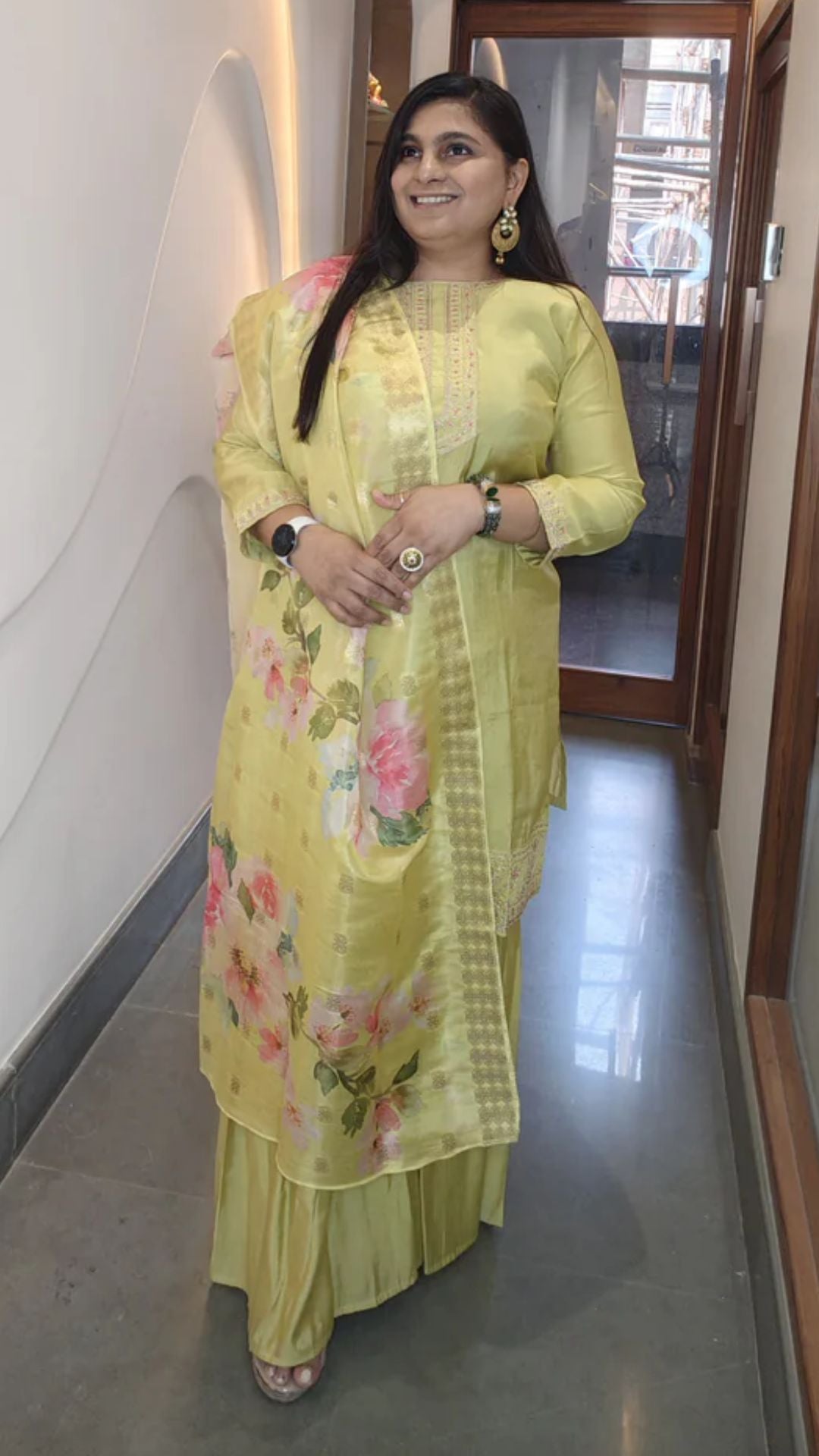 Lemon Yellow Handblock Anarkali Set with Dupatta (3-Piece Elegance)
