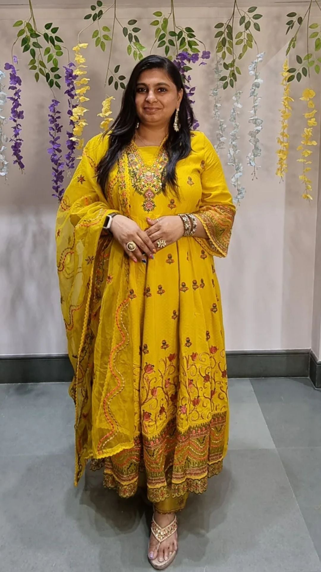 Radiant Yellow Hand-Embroidered Anarkali Punjabi Suit Set