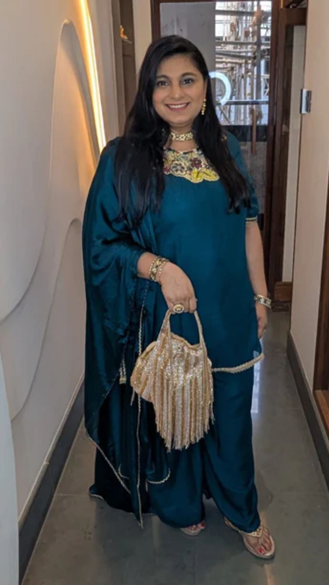 Teal Blue Heavy Embroidered Sharara Set with Dupatta