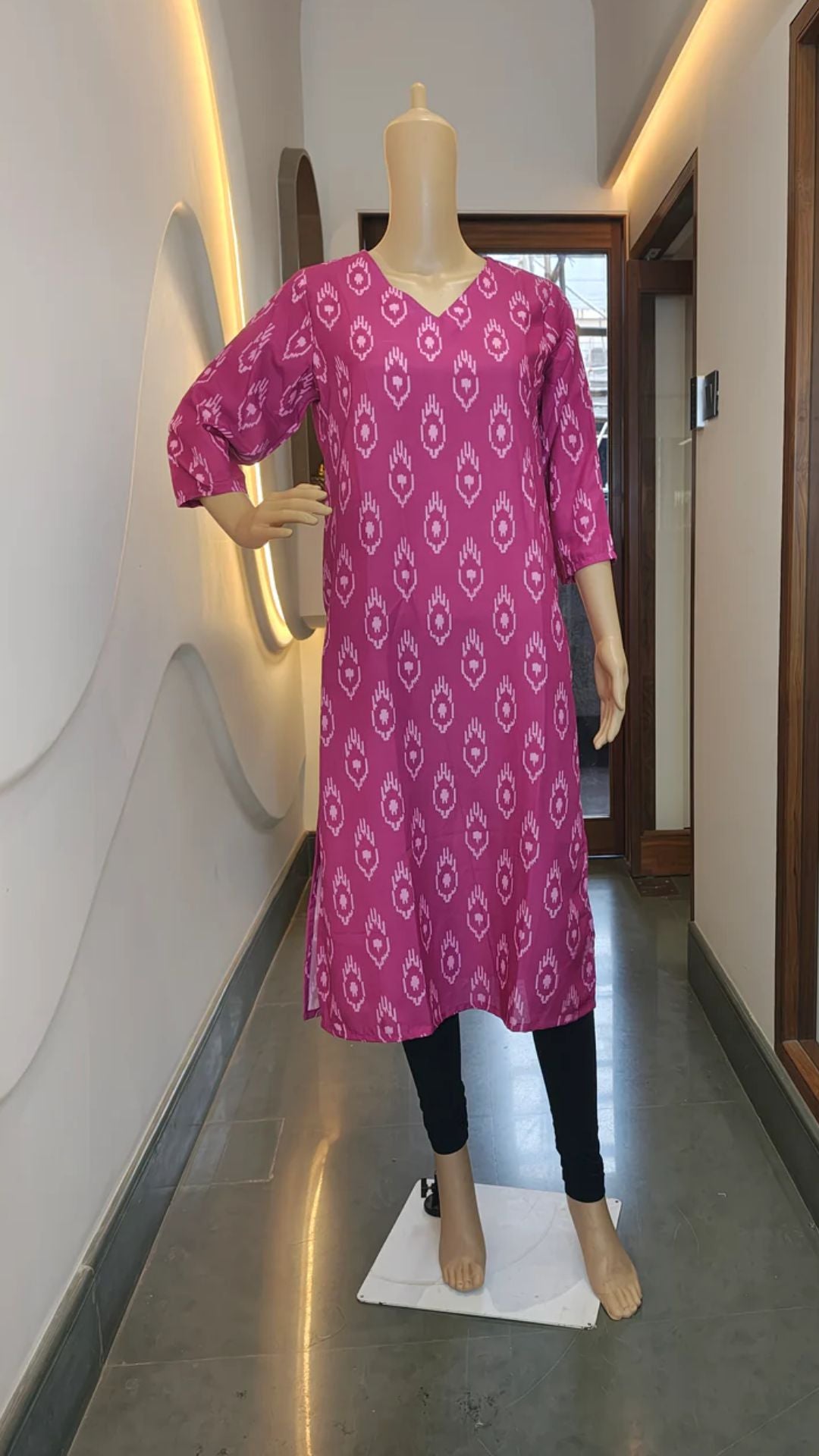 Magenta Pink Cotton Kurti with White Block Print – Everyday Bold & Beautiful