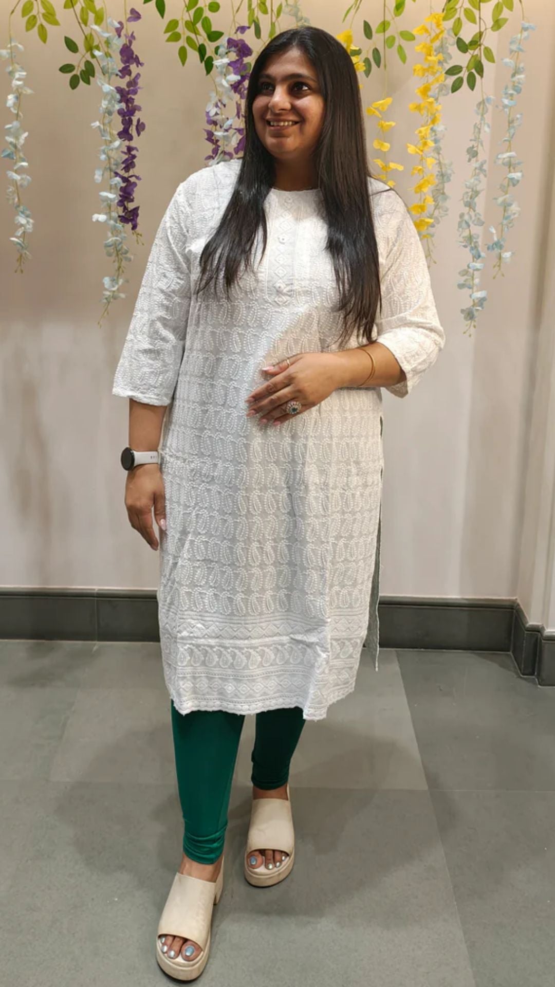 Elegant White Cotton Kurti with Subtle Self-Print – Minimal & Timeless