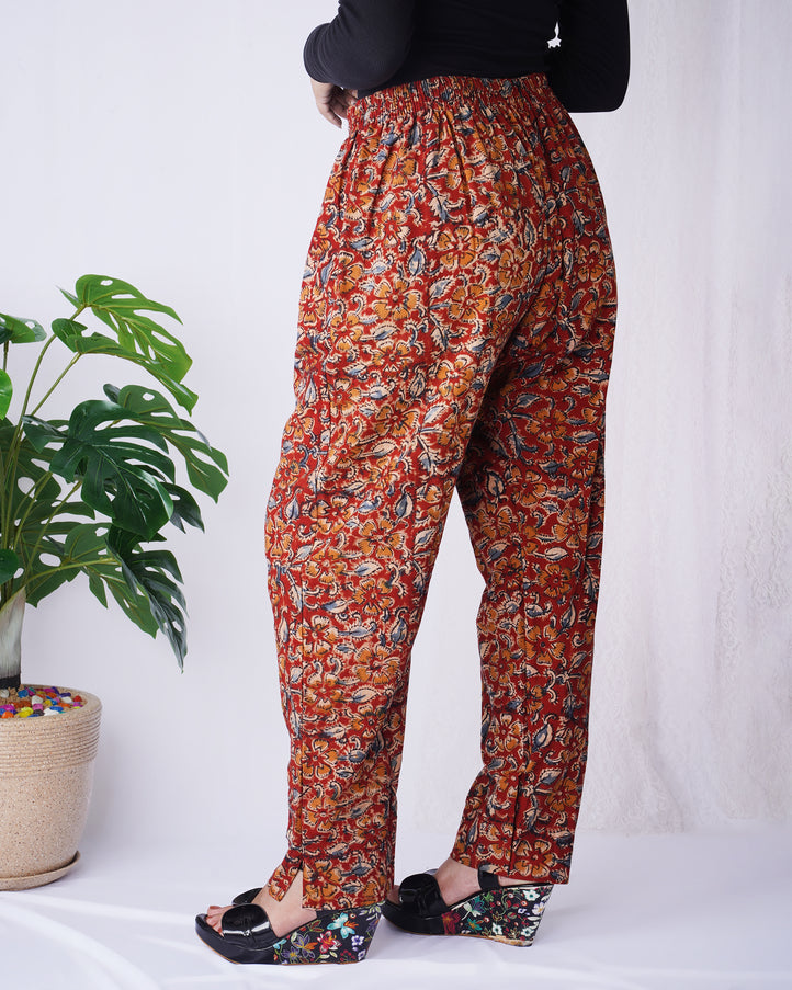 Elegant Kalamkari Red Printed Straight Fit Pants
