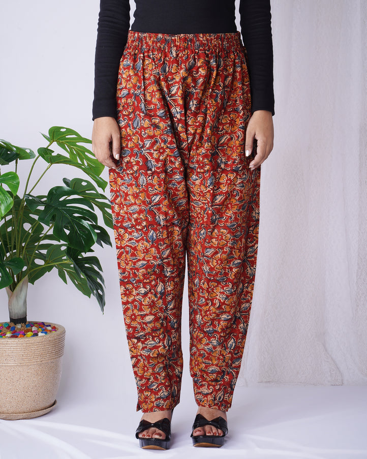 Elegant Kalamkari Red Printed Straight Fit Pants