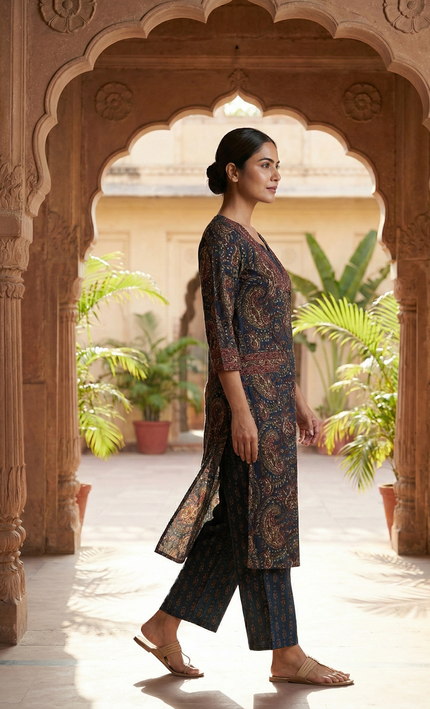 The Midnight Bagh Block 3Piece Suit For Women