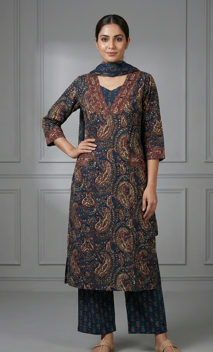 The Midnight Bagh Block 3Piece Suit For Women