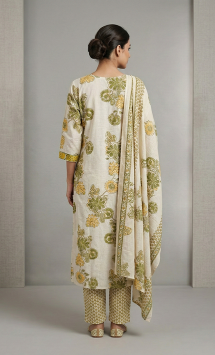 Cream floral printed Punjabi Suit