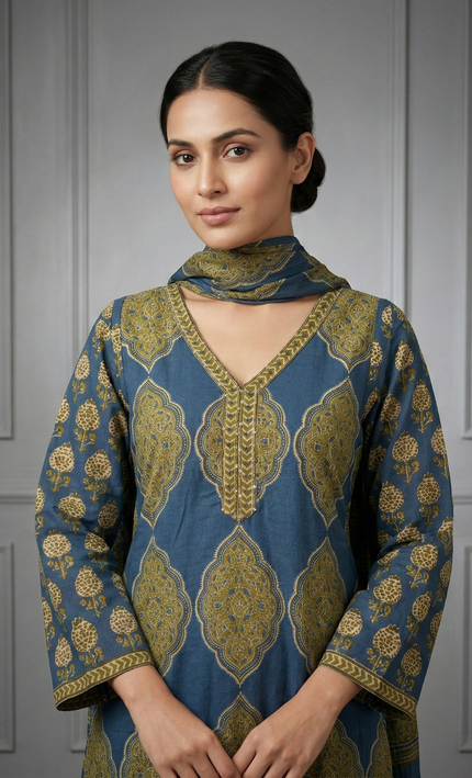 The Azure Olive Block Print Suit