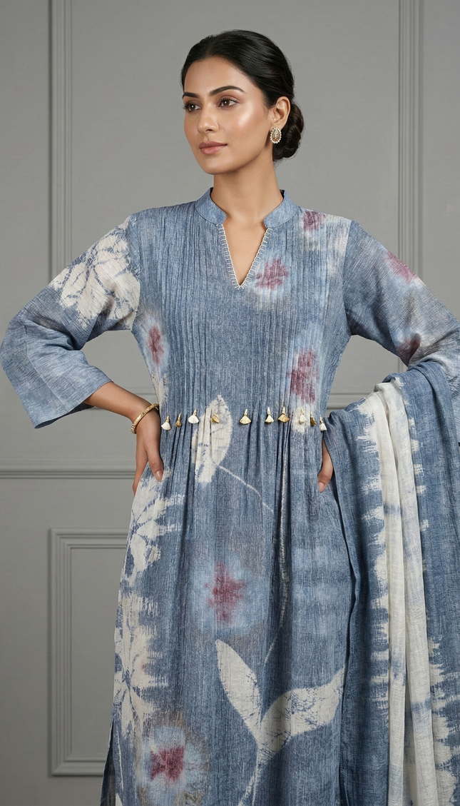 The Slate Blue Shibori Punjabi Suit