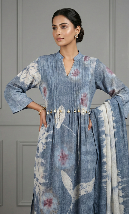 The Slate Blue Shibori printed Punjabi Suit